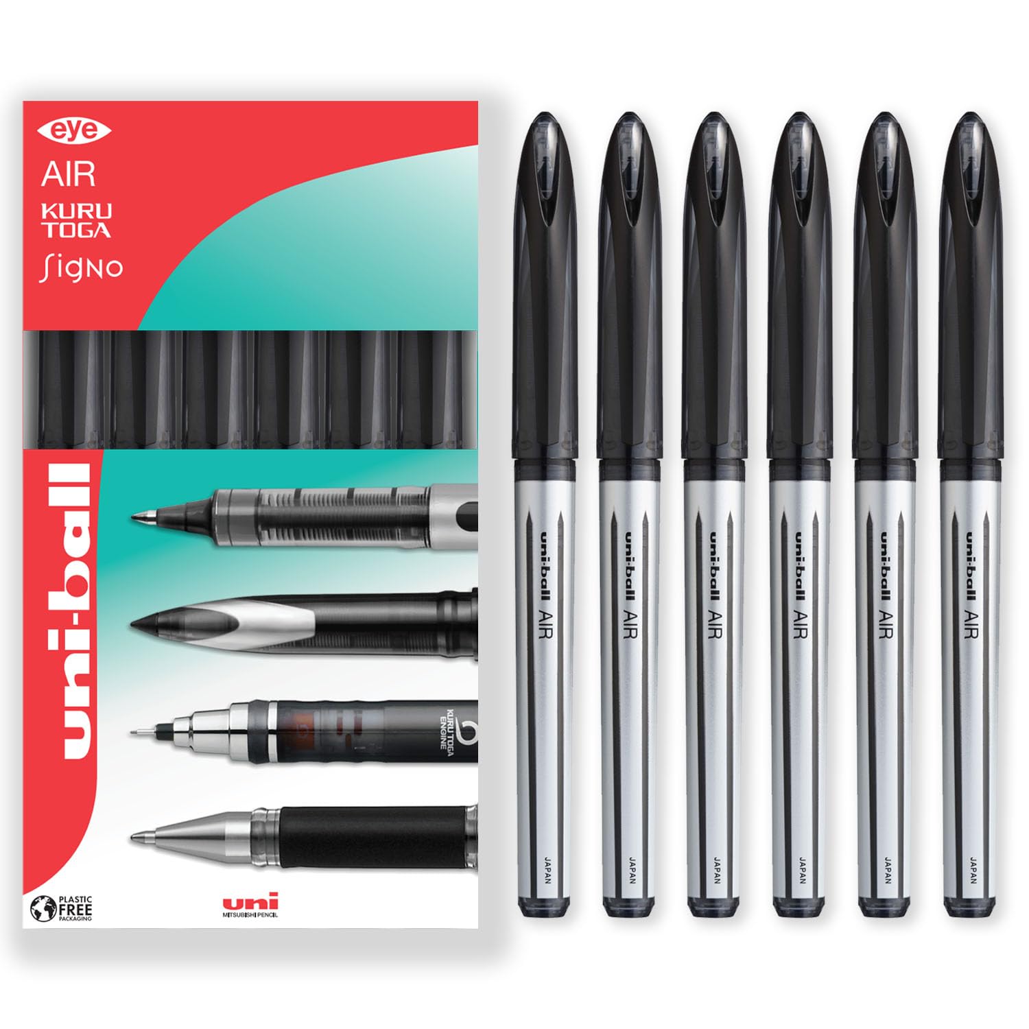 Uni-ball AIR - Palla Roller Media 0,7 Mm, Confezione Da 5, 2 X Nero, 2 X Blu, 1 X Rosso - UBA-188-L - Foto 4