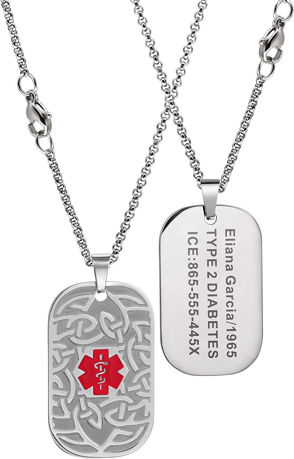 Custom Medical Alert Necklace for Women Men, Engraved 316L Stainless Steel Dog Tag, Free Engraving Emergency Medic ID Jewelry for Diabetes Epilepsy DNR Allergy