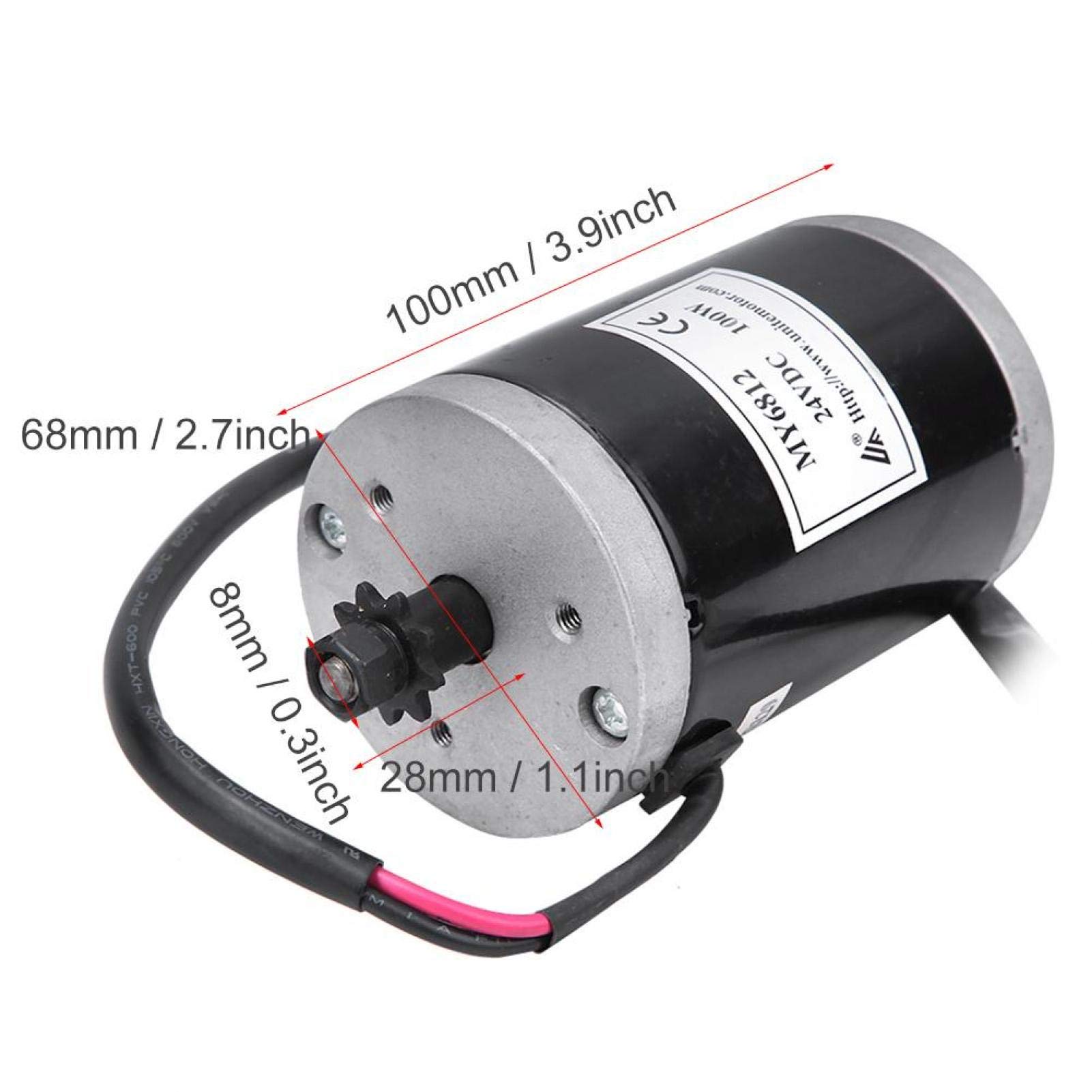 DAUERHAFT Silnik 24 V 100 W elektryczny szczotkowany silnik mocny aluminium premium, z metalowym pasem pasowym, do skutera elektrycznego, roweru elektrycznego