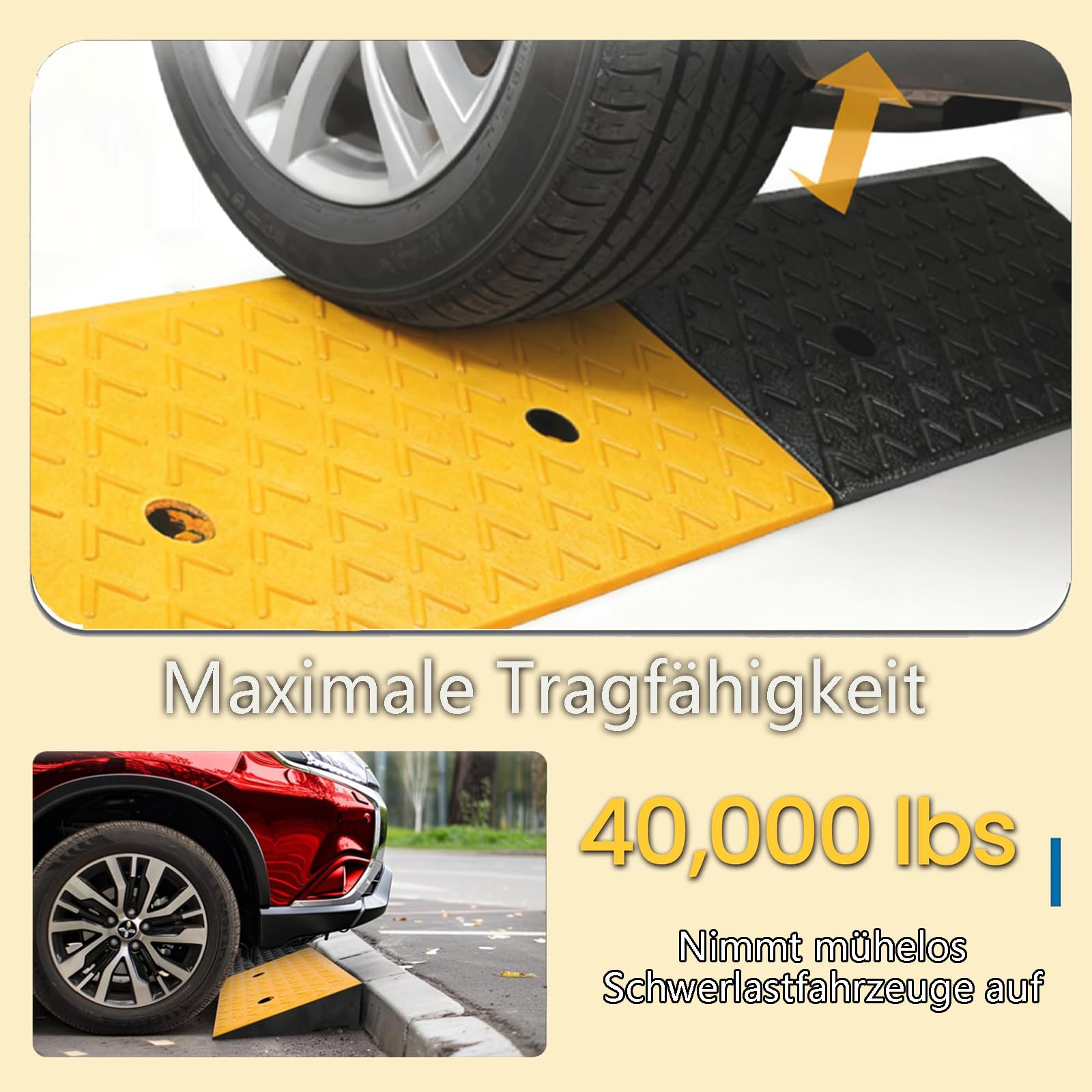 2 Stück Bordsteinrampe Auffahrtrampe 5cm hoch Randstein Rampe Bordsteinkantenrampe Gummi mit 4 Spreizschrauben Schwarz Dämpfungsrampen für Rollstühle, Autos und Motorräder 100 x 25 x 5 cm