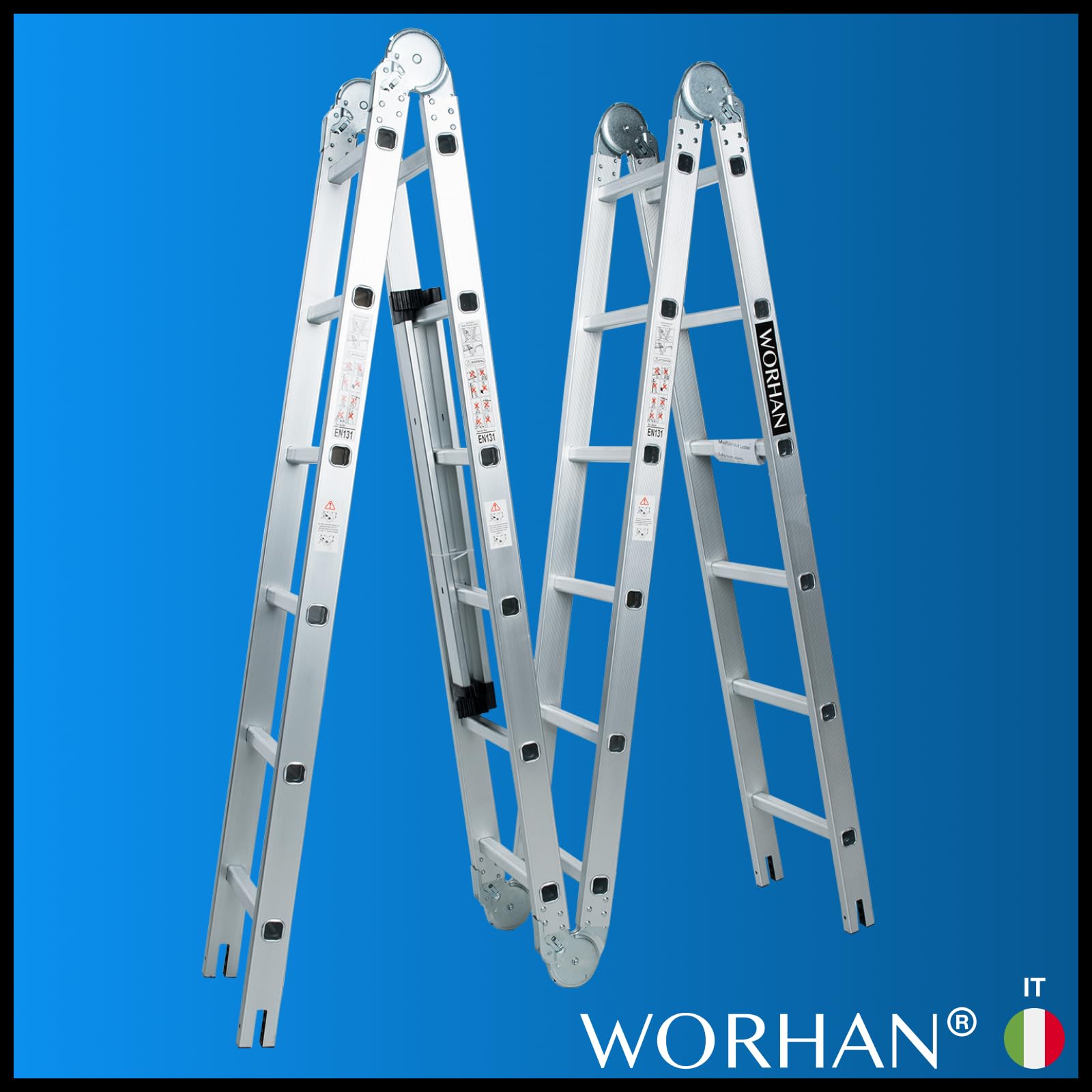 SCALA MULTIUSO IN ALLUMINIO 6.7m PIEGHEVOLE MULTI POSIZIONE 14 FUNZIONI CON STABILIZZATORI KS6.7