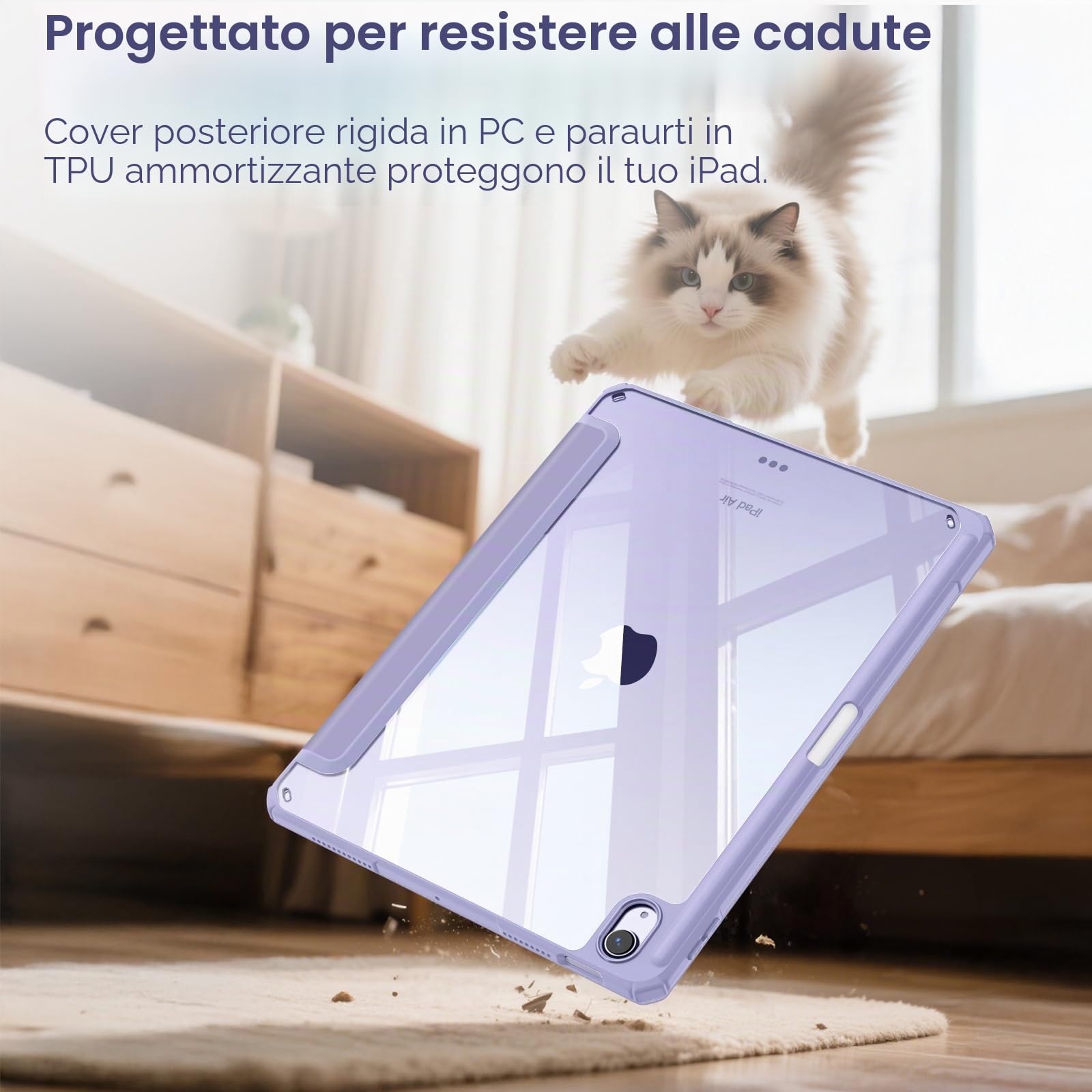 FINTIE Cover per iPad Air 11 Pollici M4/M3/M2 (2026/2025/2024), iPad Air 5a/4a Gen 10,9" (2022/2020) con Portapenne - Custodia Posteriore Trasparente con Bordo in TPU, Lilla Viola