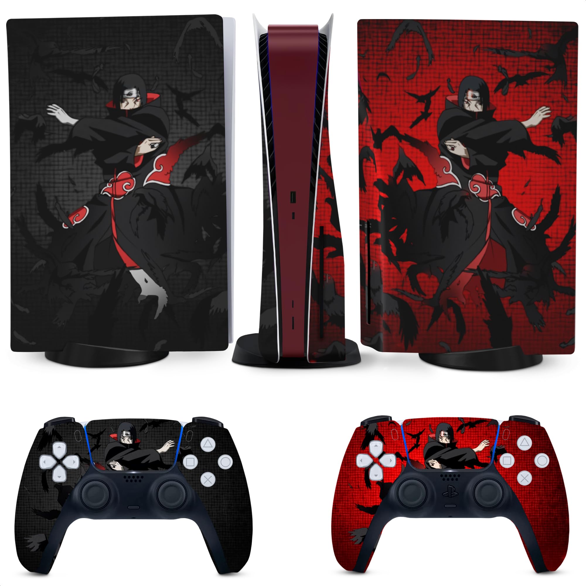 PS5 Skins for Console Disc Version and 2 Controllers - Anime PS5 Skin Cover, Red/Dark PlayStation 5 Skin from Sturdy Vinyl - Fade- and Scratch-Resistant PlayStation 5 Cover for Console Stylish Upgrade