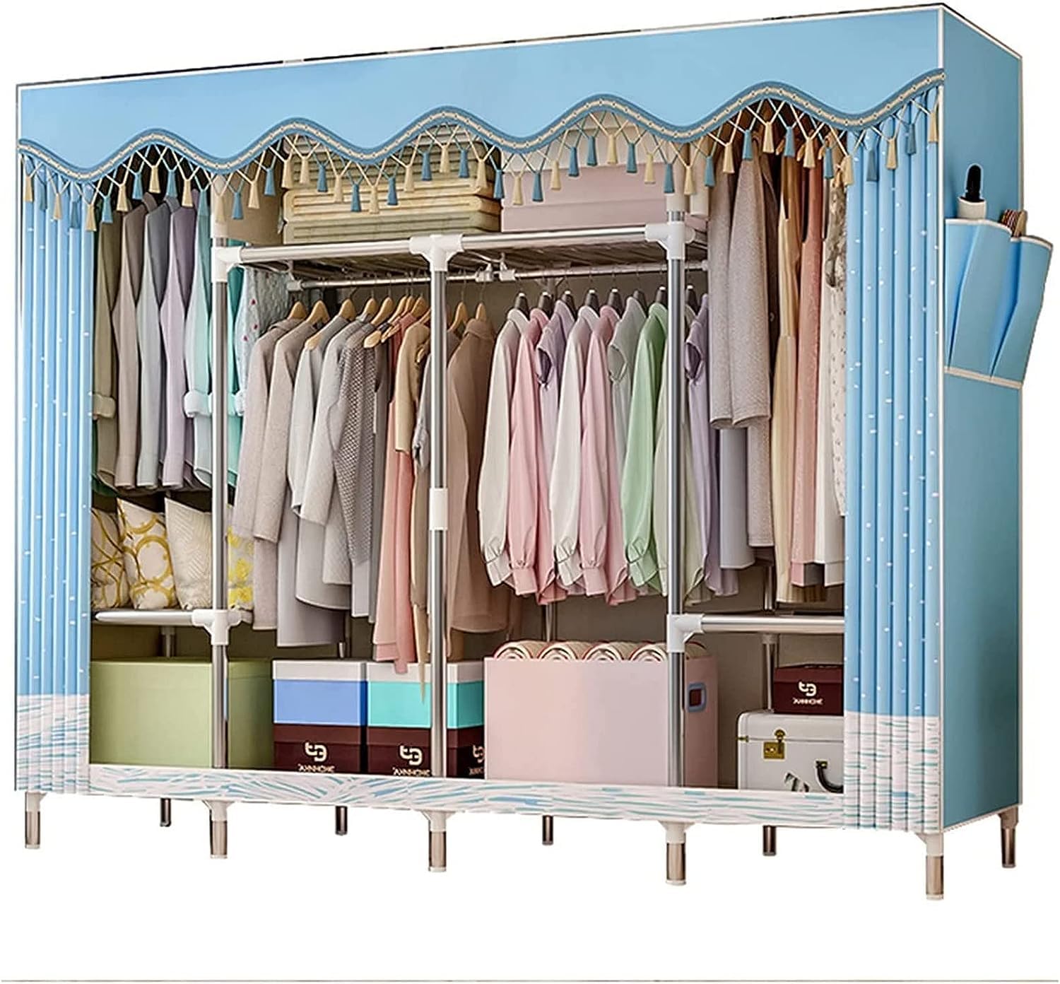Grande armoire ouverte en tissu, cintre portable et rangement séparation 173 cm