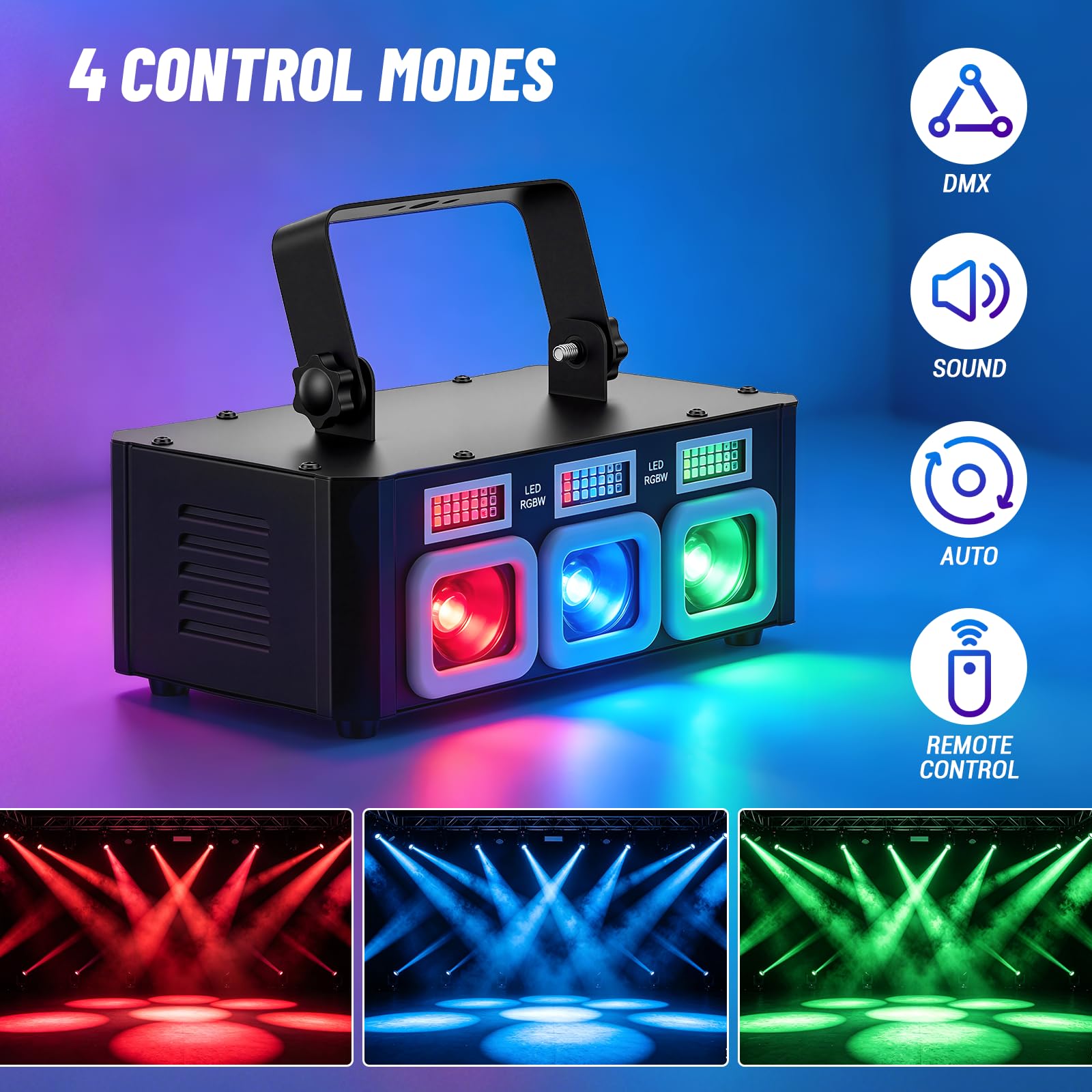 Lumière Disco DJ avec Télécommande, Lumière de Fête, Jeux de Lumières LED RGBW, 90 Motifs Dynamiques, Activation Sonore, DMX, pour Anniversaire, Club, Mariage et Bar