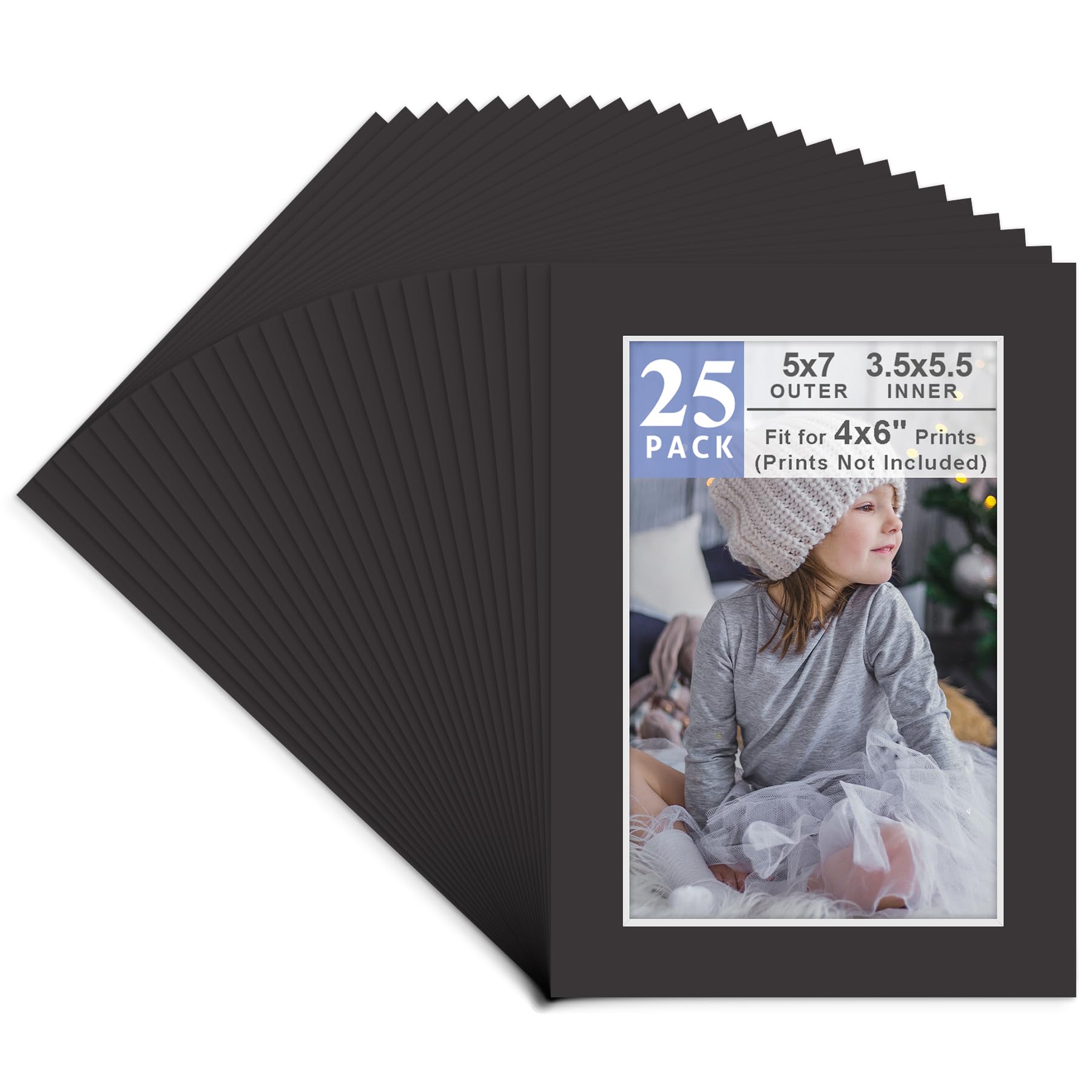Golden State Art, Pack of 25, Acid-Free Black Pre-Cut 5x7 Picture Mat for 4x6 Photo with White Core Bevel Cut Frame Mattes-image-39