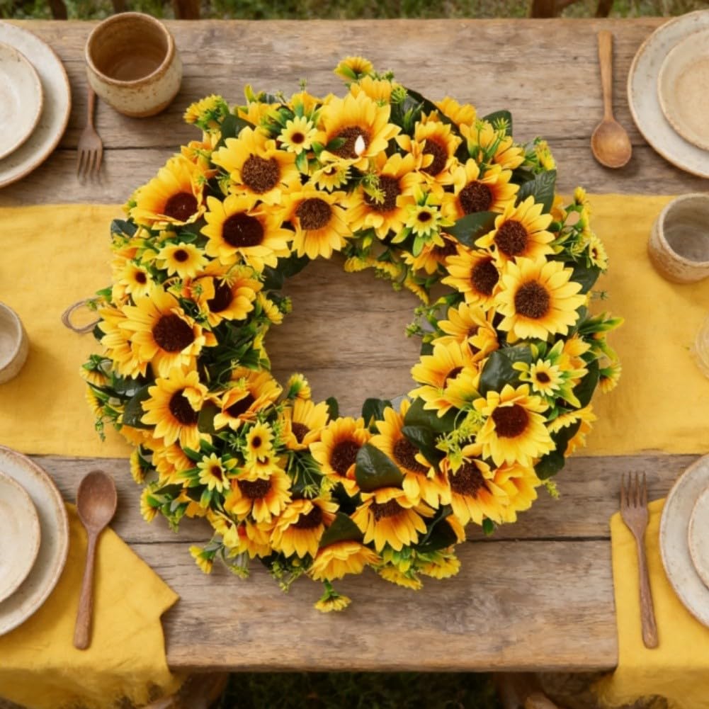 Couronne de tournesols artificiels 40cm pour décoration de porte