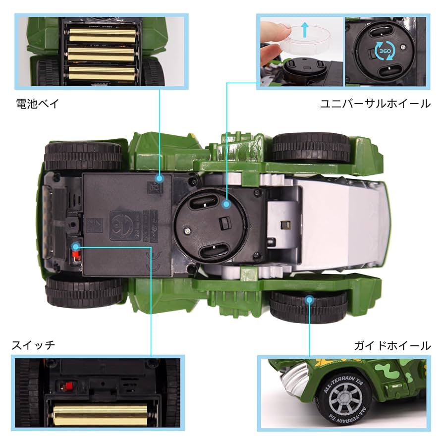 Amazon.co.jp: 車 おもちゃ LED変形恐竜の車 電動RCカー