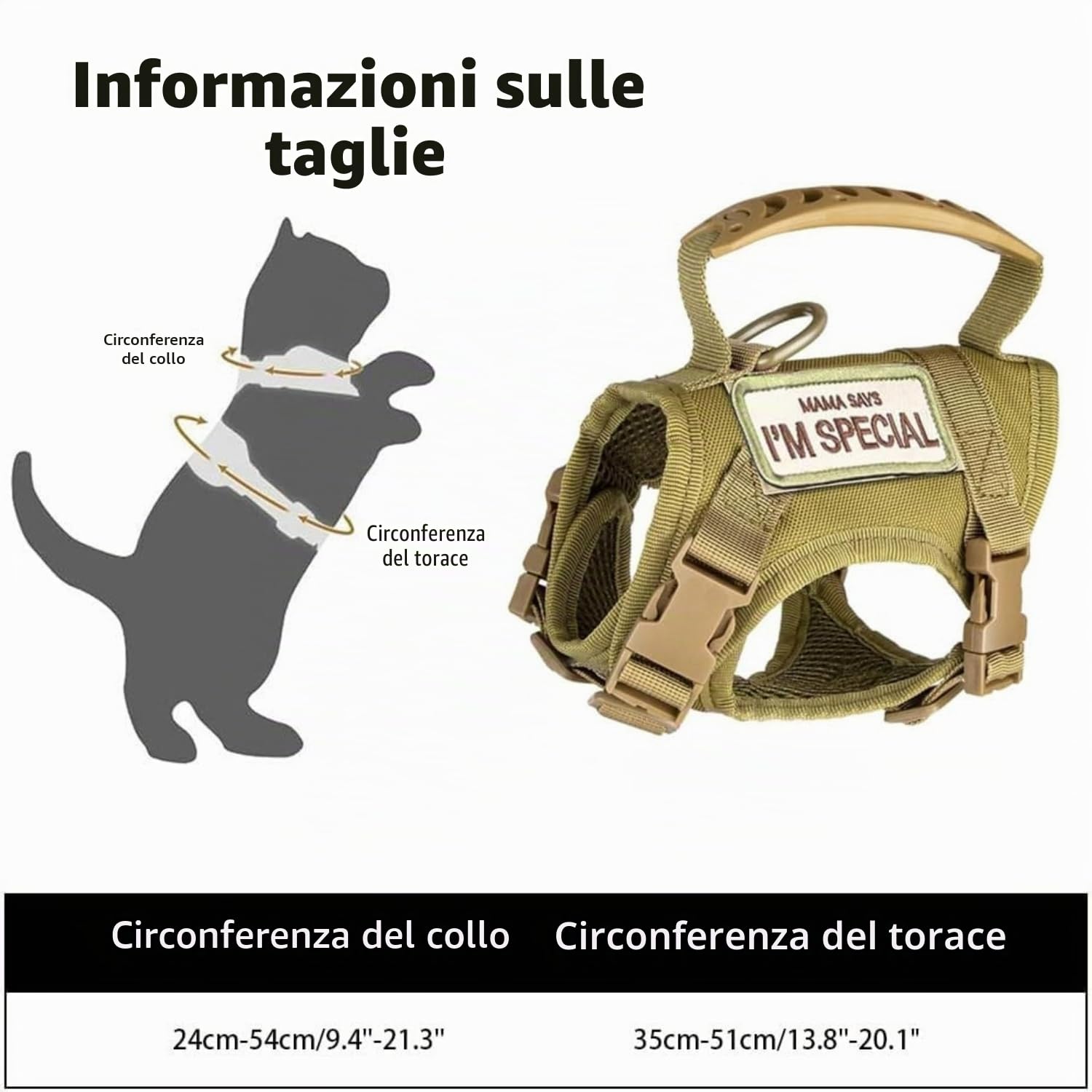 Set di pettorina tattica per gatti e guinzaglio, a prova di fuga, regolabile, con toppe, morbida imbottitura in rete, manico in gomma, facile da controllare (imbracatura e guinzaglio kaki)