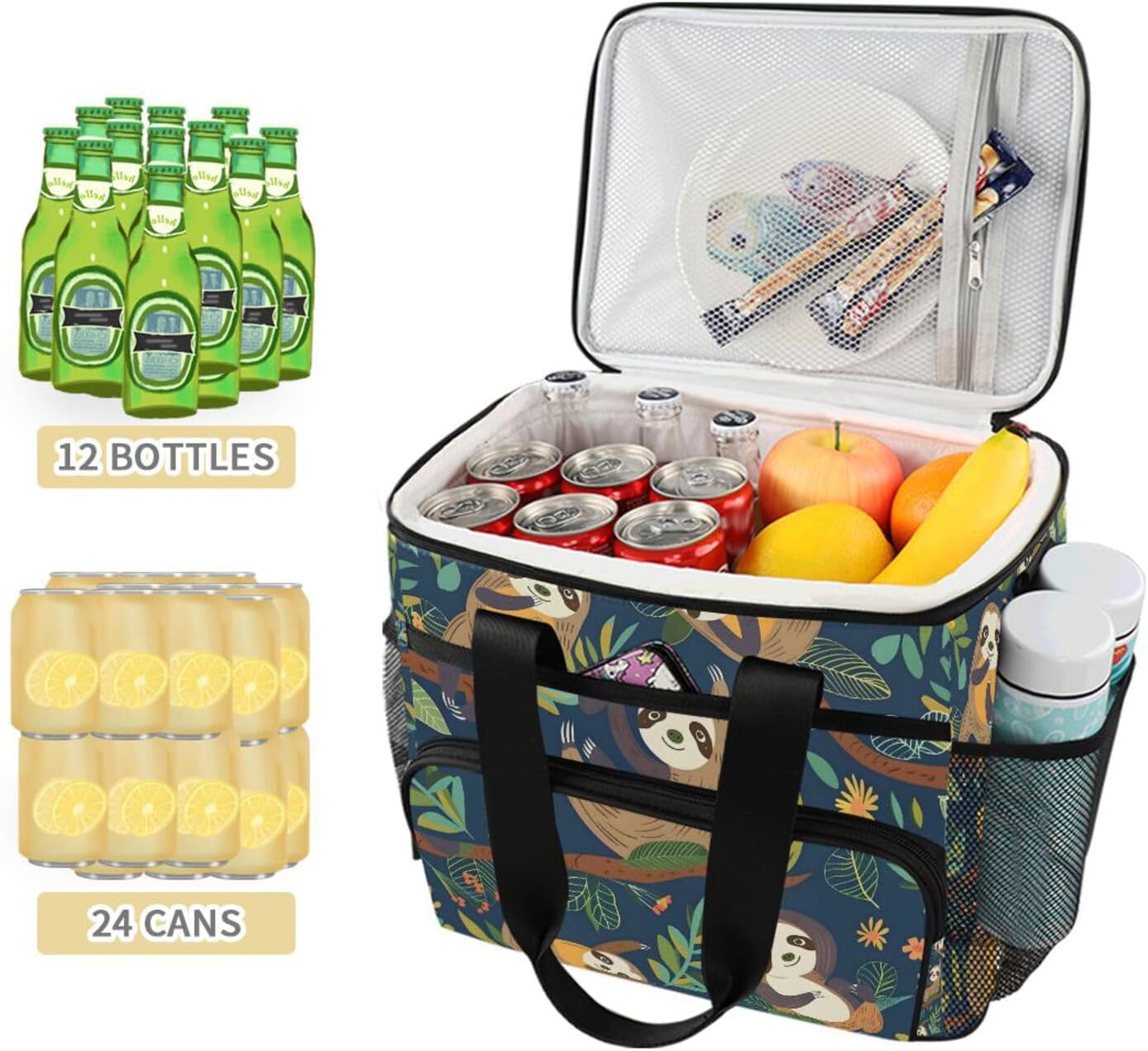 ALAZA Sloth Forest Animal Flower Cooler Lunch Bag Insulated Lunch Box Large Reusable Lunchbox Leakproof Freezable Cooler Bag for Women Men Work Picnic Travel