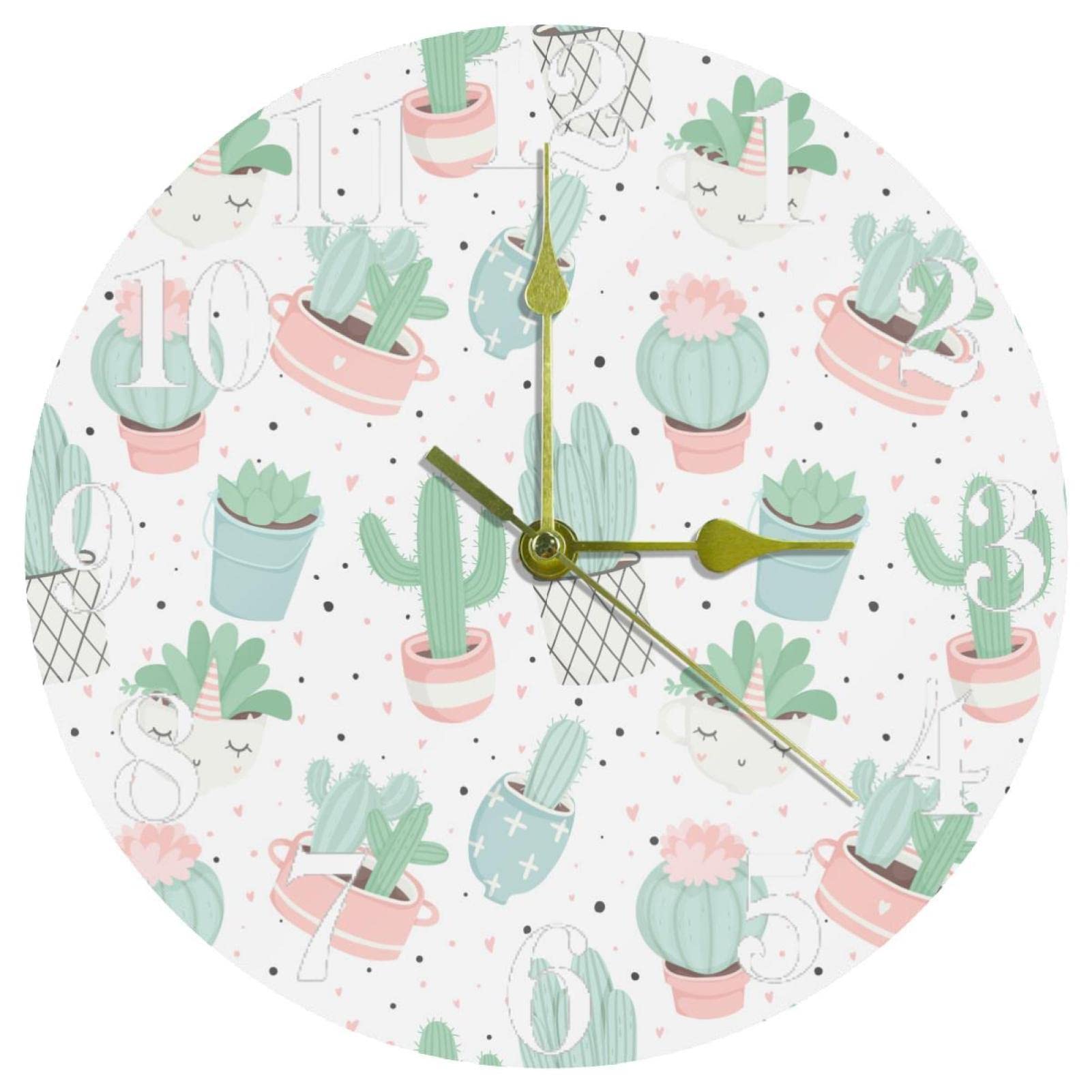 Horloge murale ronde à piles 25cm silencieuse sans tic-tac cactus
