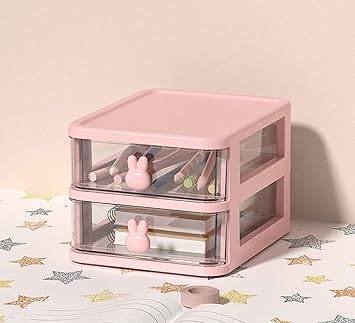 Wolpin Desk Organizer Drawers 2 Tier Pen & Pencil Stand Stationery Storage Home and Office Stationery Box (Pink)