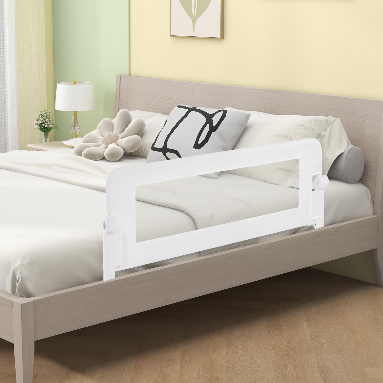 LIFEZEAL Sponda Letto Pieghevole, Sponda Letto di Sicurezza per Bambini in Tessuto Oxford e PP, Sponda Letto per Bambini 120x42,5 CM, Protezione Anticaduta (Bianco)