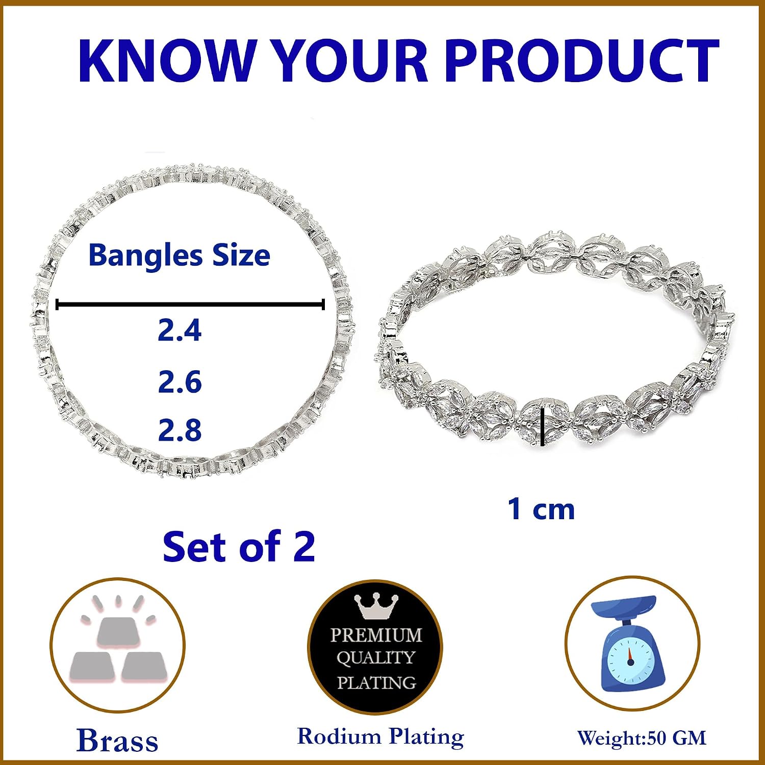 ZENEME Women's Rhodium-Plated Silver Toned White Floral American Diamond Studded Bangles Jewellery Set (Set of 2) image 5