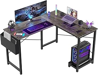 Sweetcrispy L Shaped Desk Gaming Computer 50 Inch Reversible Corner PC Work Table for Writing Study Student with Wood Tabl...