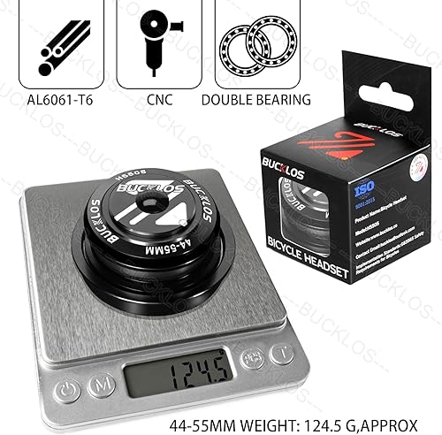 Vista 34 de BUCKLOS 1-1/8 Auriculares para bicicleta MTB sin rosca 34 44 44-50.6 44-55 44-56 1.646-2.047 in, tubo cónico recto para bicicletas de montaña