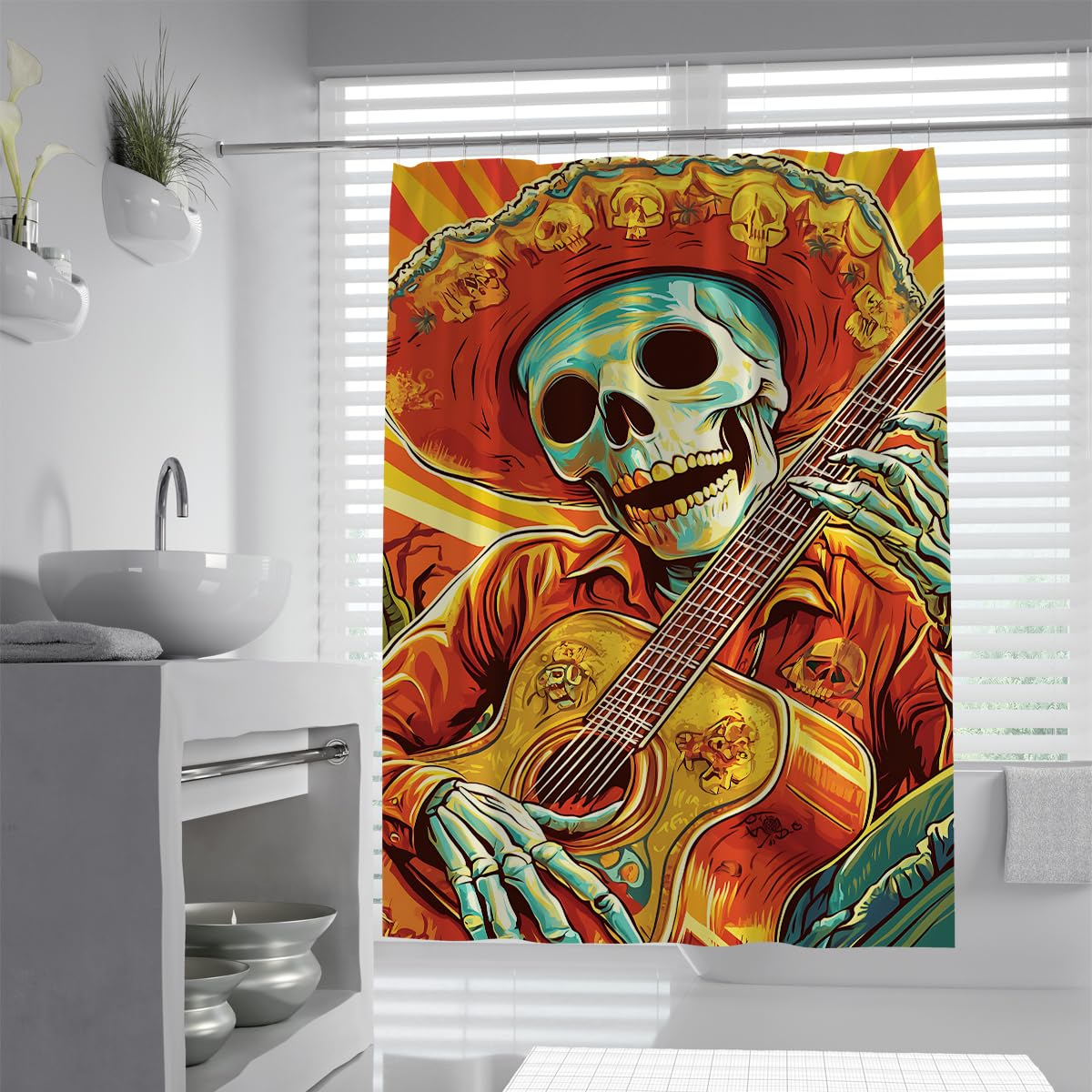 Tende Doccia Teschio Zucchero Giallo Messicano Day of The Dead 200x200cm