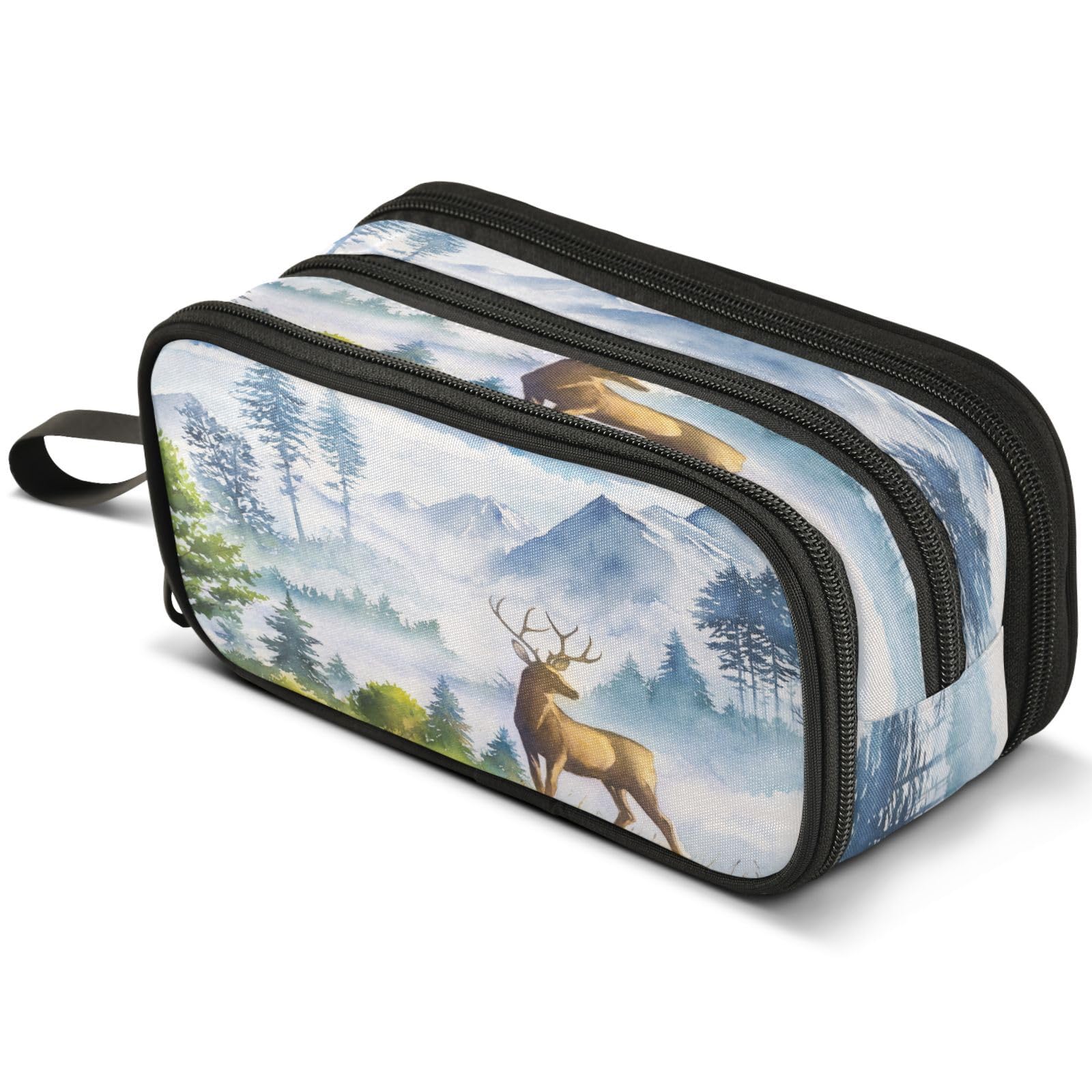 Mnsruu Landscape Mountain Cute Deer Pencil Case Large Capacity Pen Pouch Pencil Bag with 3 Compartments Pen Holder Organizer Stationery Bag โ image 1