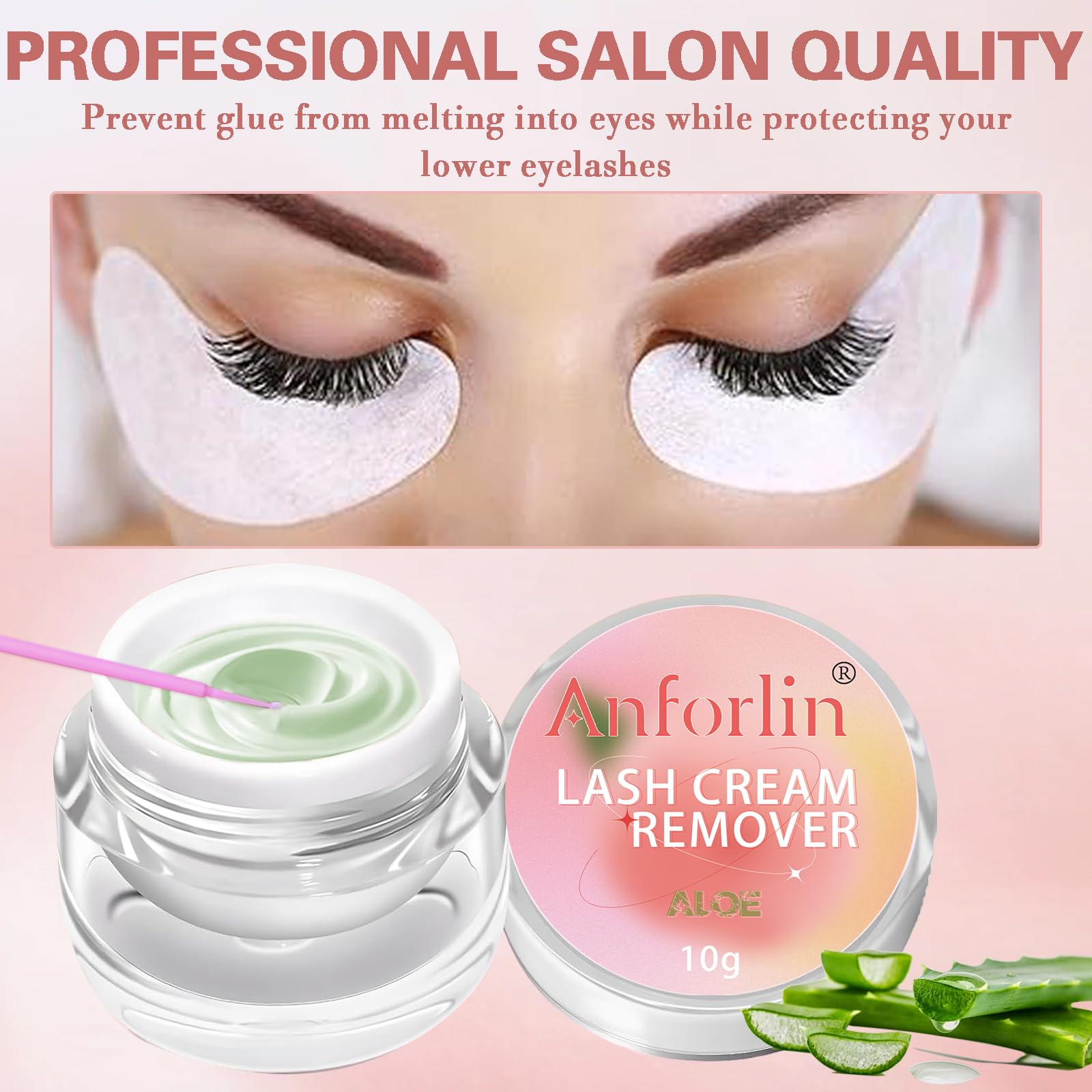 Lash Remover for Lash Extensions Kit 10g, Aloe Scent Eyelash Extension Remover with Eye Pads Micro Brushes Mascara Brushes and Tweezers Professional Use Only Quick Dissolves Lash Remover by Anforlin