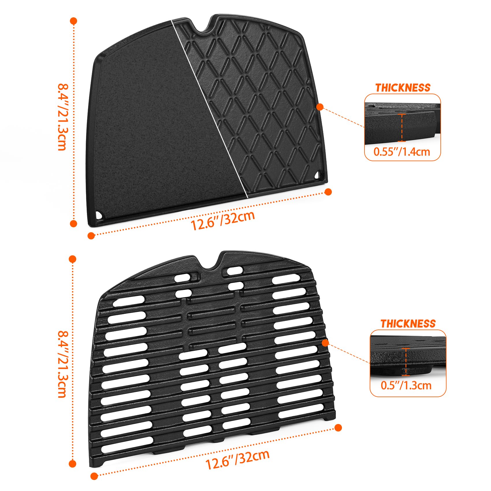 onlyfire Gusseisen Grillroste und Grillplate für Weber Q100 Q1000 Q120 Q1200 Q140 Q1400 Gasgrill, Ersatzteile für Weber 7644/6558, 32 x 21,3CM Grillpfanne, 2er-Pack