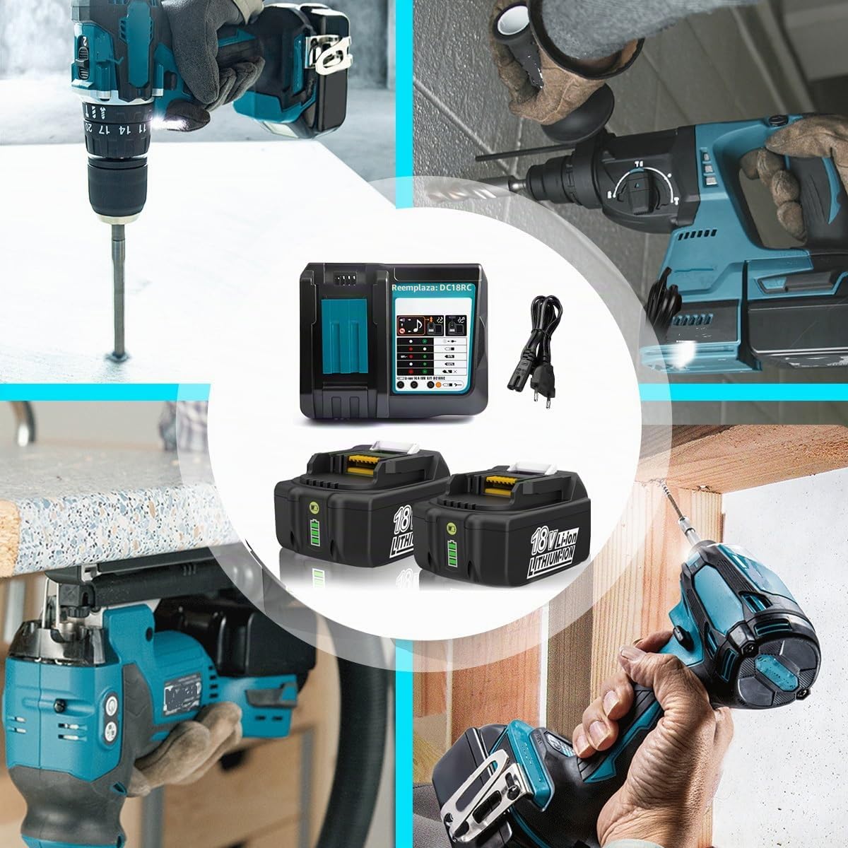 Energup 2 Pcs 5.5Ah Batería para Makita Batería 18V con Cargador DC18RC Reemplazo para Makita 18V BL1860 BL1850 BL1840 BL1830 BL1820
