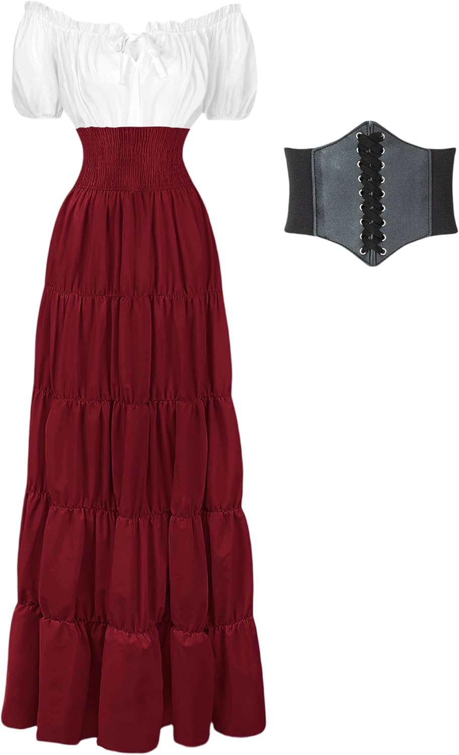 Halloween Renaissance Medieval Pirate Viking Victorian Costume Women Cottage Core Ren Faire Peasant Chemise Dress Top Irish UnderDress(Red,XXXL)