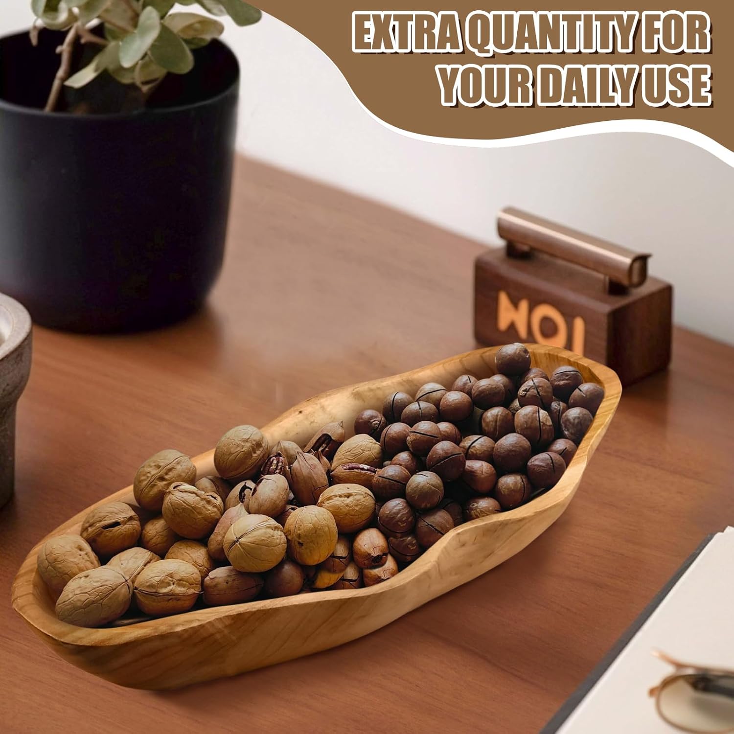 Dough Bowl, 15.7 Inch Natural Wavy Wooden Wood Fruit Bowl with Sculpted Edges, Solid Wood Kitchen Counter Organizer, Handmade Wooden Dough Bowl Decor, Wooden Dough Bowls Decoration Driftwood Decor - Image 5