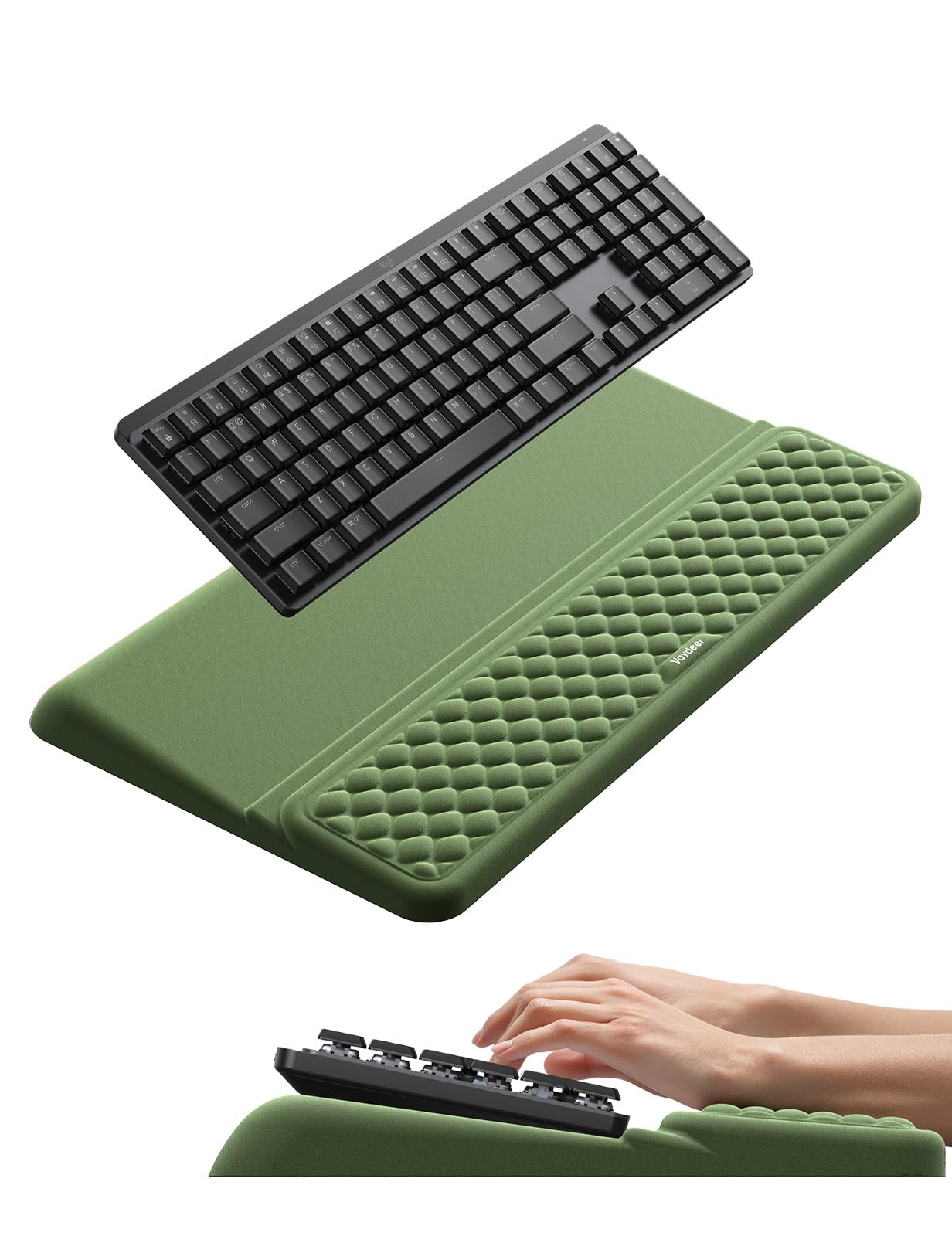 VAYDEER 3-teiliges Tastatur- und Mauspad-Set, Olivgrün | 430 x 243 mm; Set aus Tastaturauflage, Handgelenkauflage und Mauspad mit Memory-Schaum und rutschfester Basis.