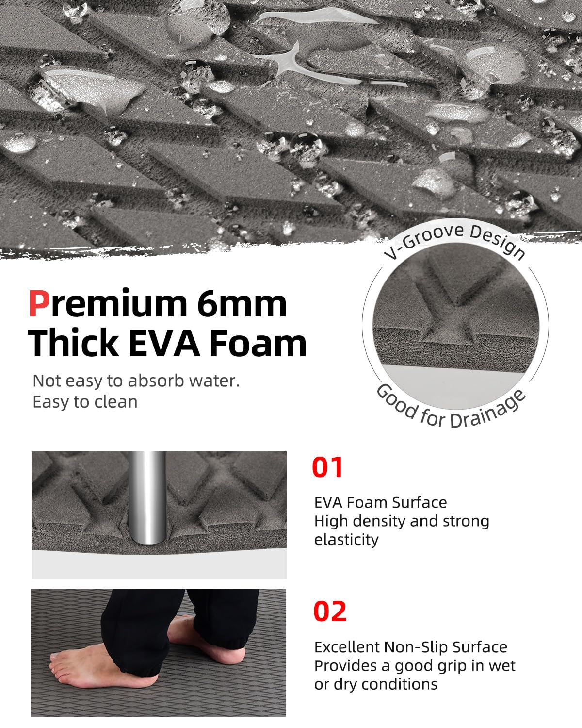 Abahub Boat Fitting Eva Foam Autoadesivi Pavimentazione Tavola da Surf Antiscivolo Tappetino di Trazione Tappetino per Presa Tappetino Decking Barche Pavimento per Yacht SUP Paddleboard Kayak