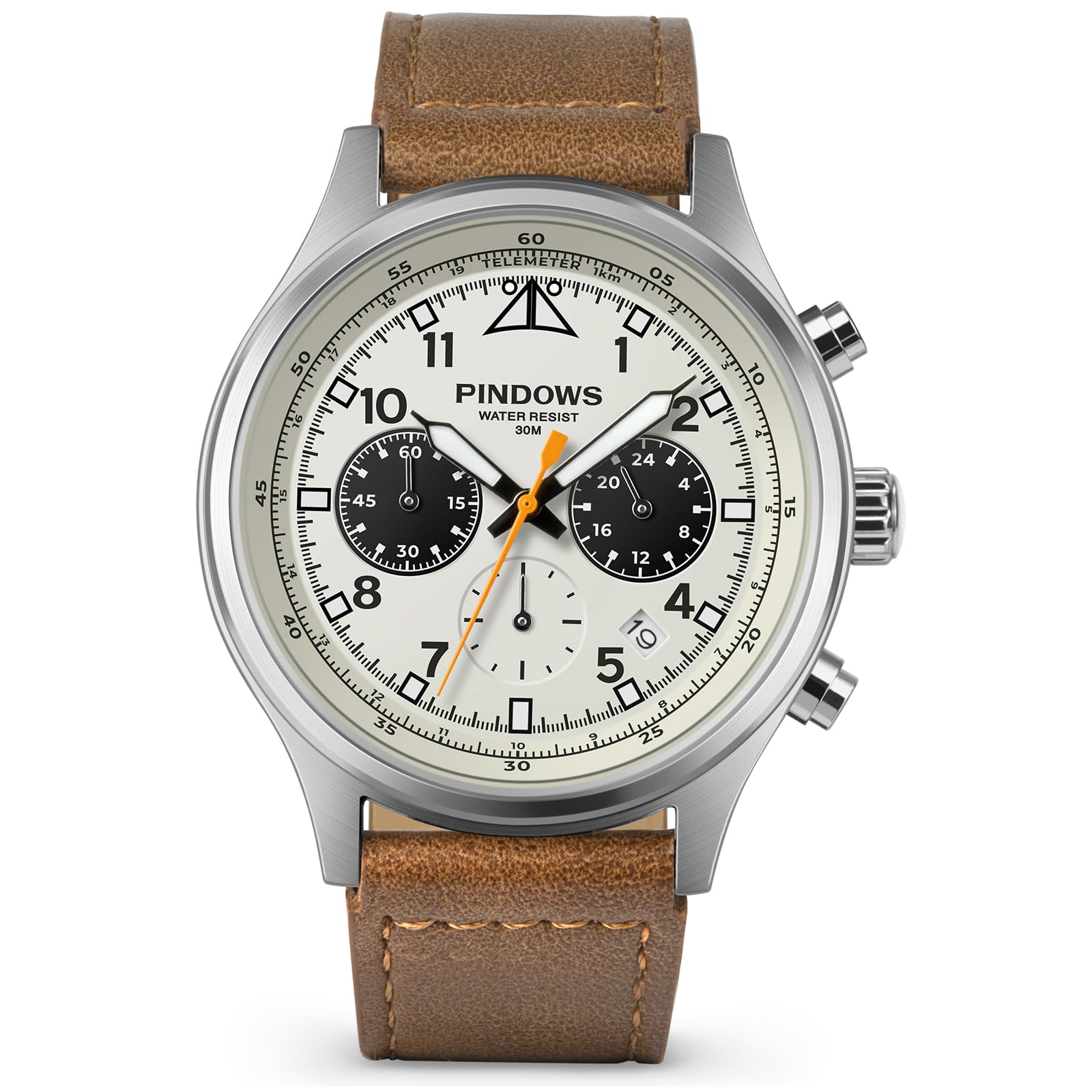 PINDOWS Watches for men, Waterproof Fashion Business Casual Multifunction Chronograph Quartz Men's Watch with Calendar Nylon Strap silvery Case gold face