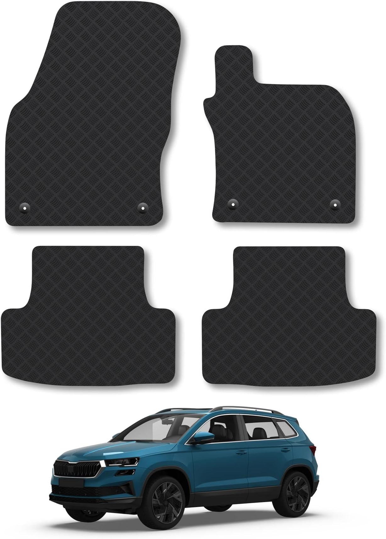 Skoda Karoq (2017+) Rubber Car Mats Accessories Tailored Fit Compatible Accessory Waterproof Protection Non-Slip Floor Mats Full Coverage Durable Front Rear Set Coverage with Clips