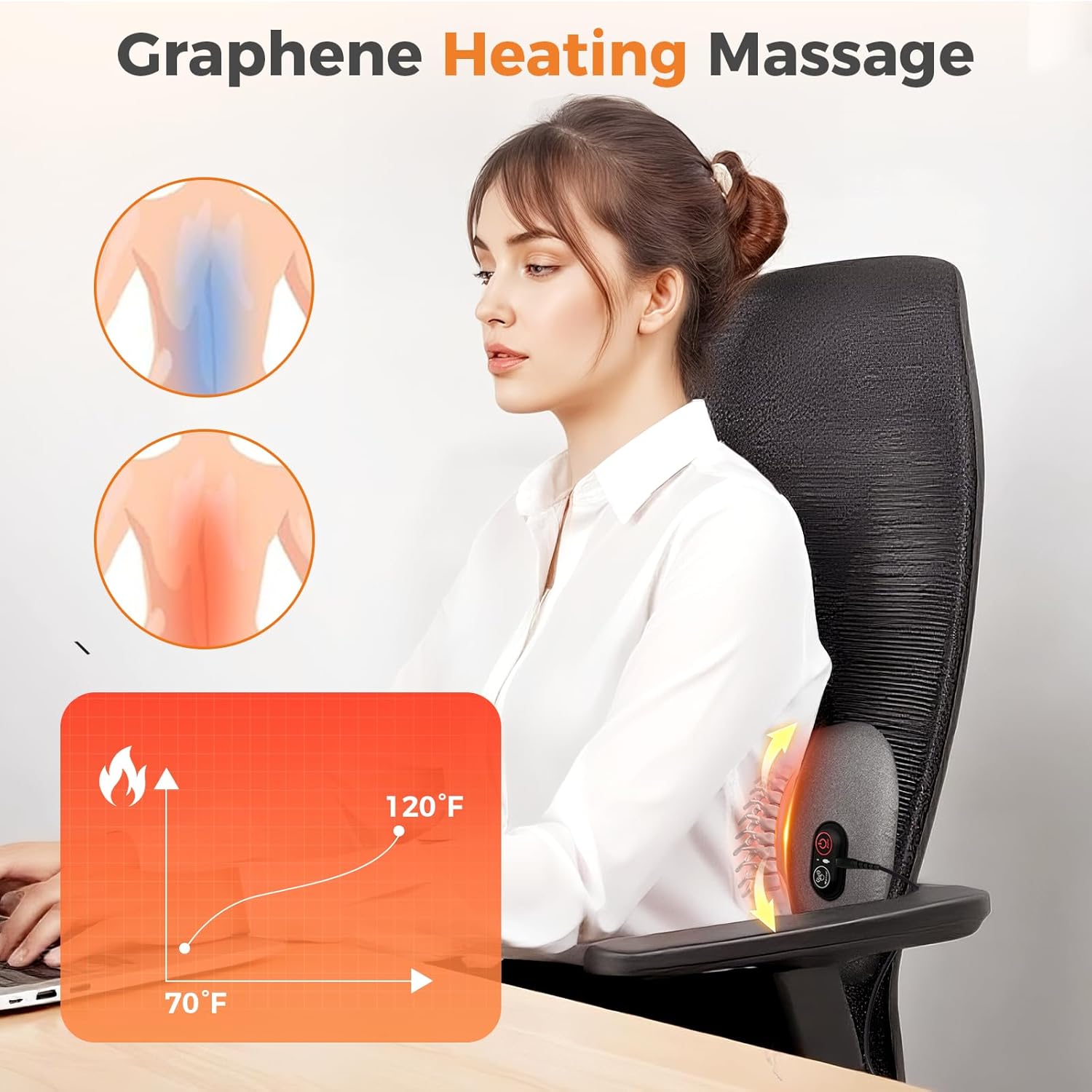 3 in 1 Lumbar Support Pillow, Electric Lower Back Massager for Pain Relief Deep Tissue, Back Stretcher with Heat, Vibration, Airbag Traction for Bed Office Chair - Wired Power - Image 4