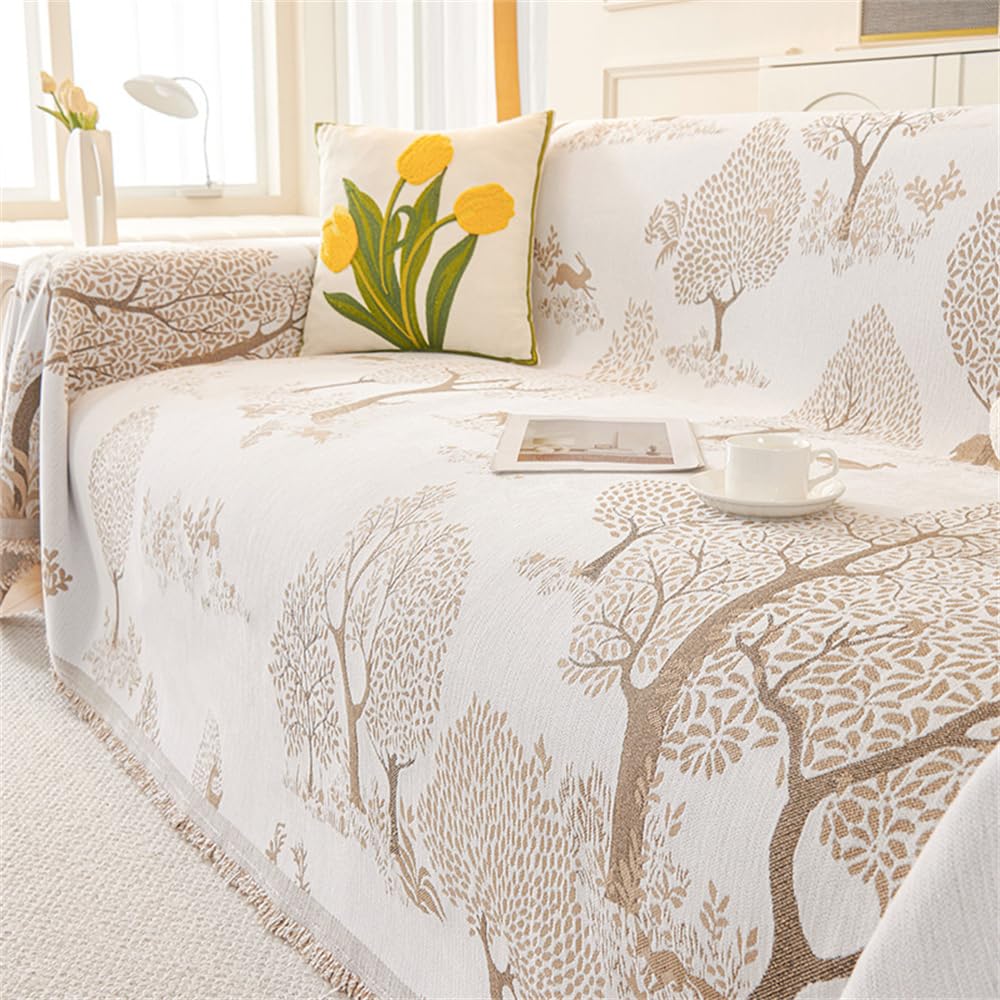 FANSU Throw for Sofa Large, Soft Throw Blanket Sofa Reversible Life Tree Rabbit Printed Versatile Blanket Throw Decorative for Chair Settees Couch Sofa Bed (Coffee,4 Seat(180x380cm))