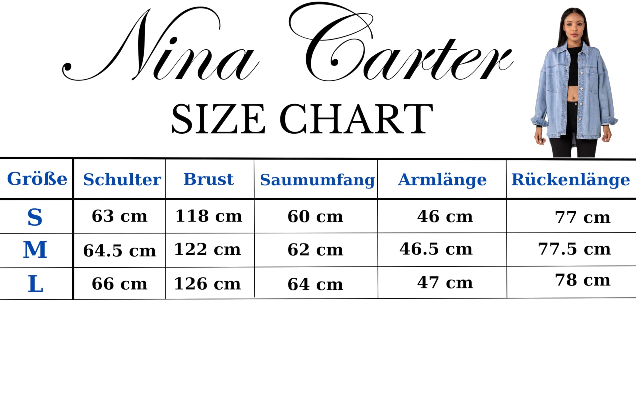 Nina Carter S539 Chemise en jean surdimensionnée pour femme - Veste légère mi-saison - Avec effet délavé - Look usé décontracté