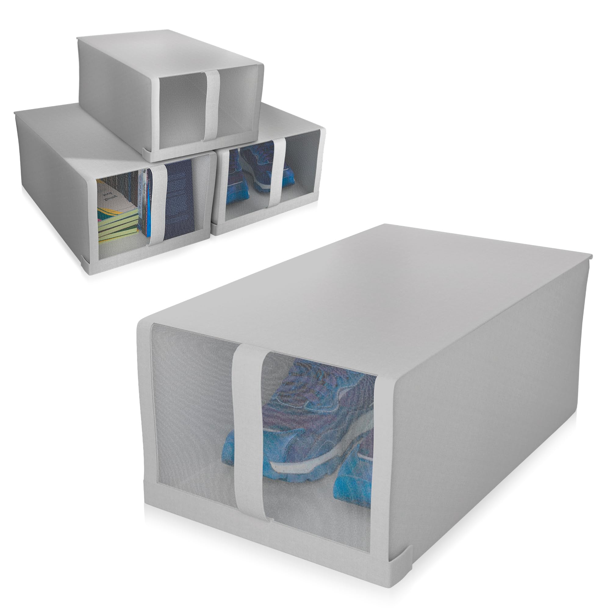 APQ - Scatola portaoggetti in tessuto grigio con coperchio, gancio e passante. Confezione da 4 cubi portaoggetti in tessuto Oxford con coperchi. Scatole portaoggetti pieghevoli ventilate per