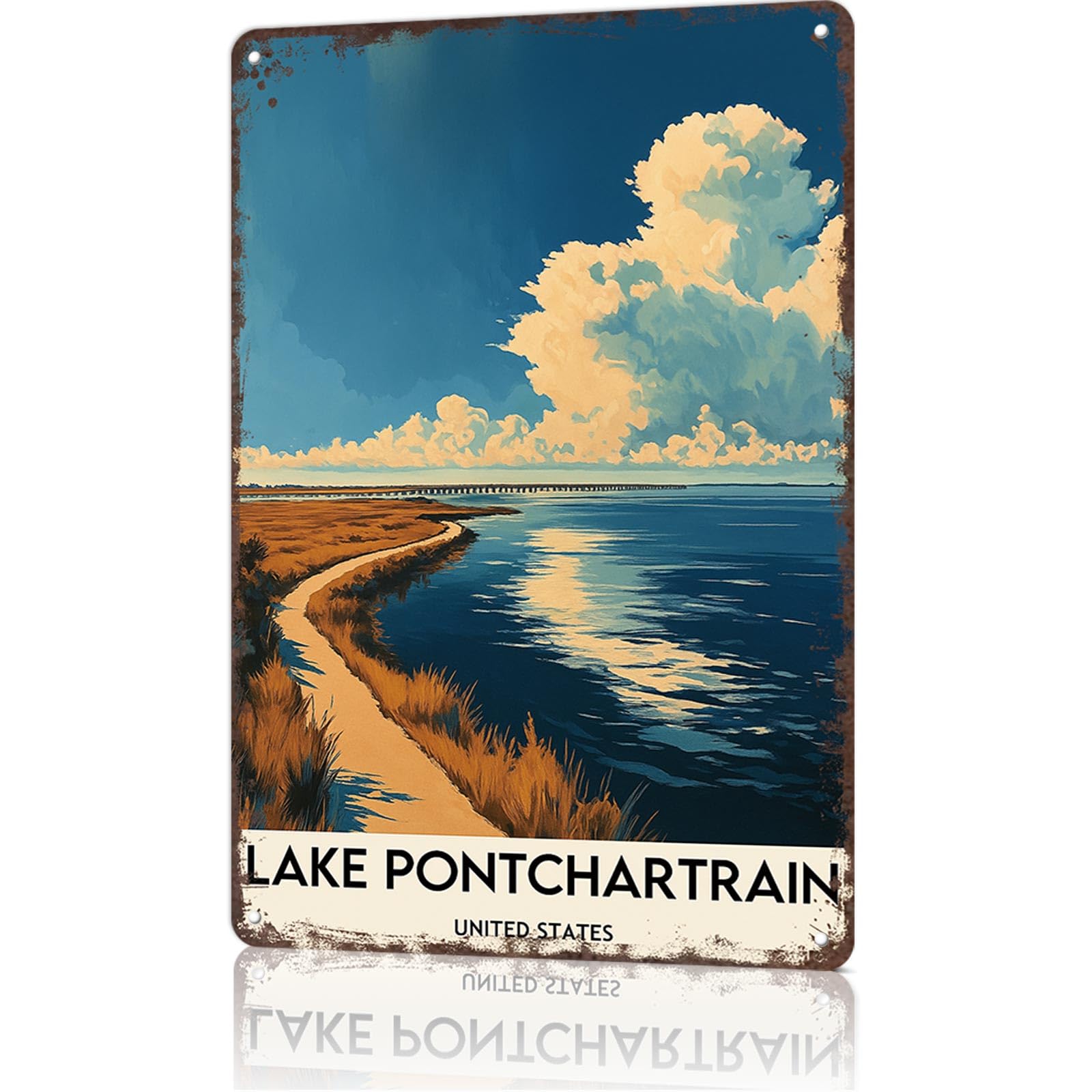 KWQDOZF 8x12inch Lake Pontchartrain Aluminum Sign Wall Art