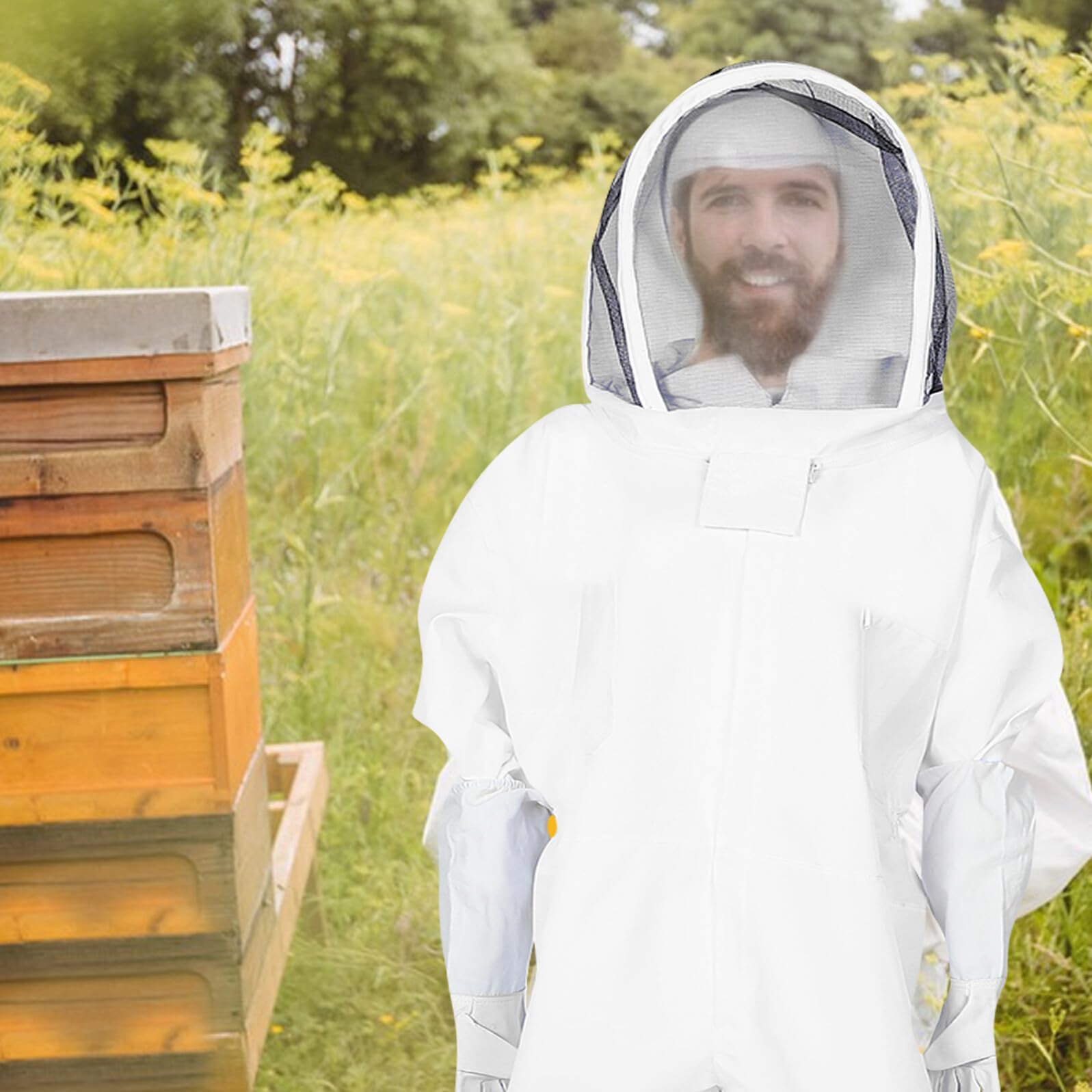 Toyvian Traje de Apicultor Xl de Algodón Grueso con Mono Integrado y Guantes Ropa de Protección Transpirable para Apicultura Cobertura Total con Capucha y Velo Equipo Profesional para
