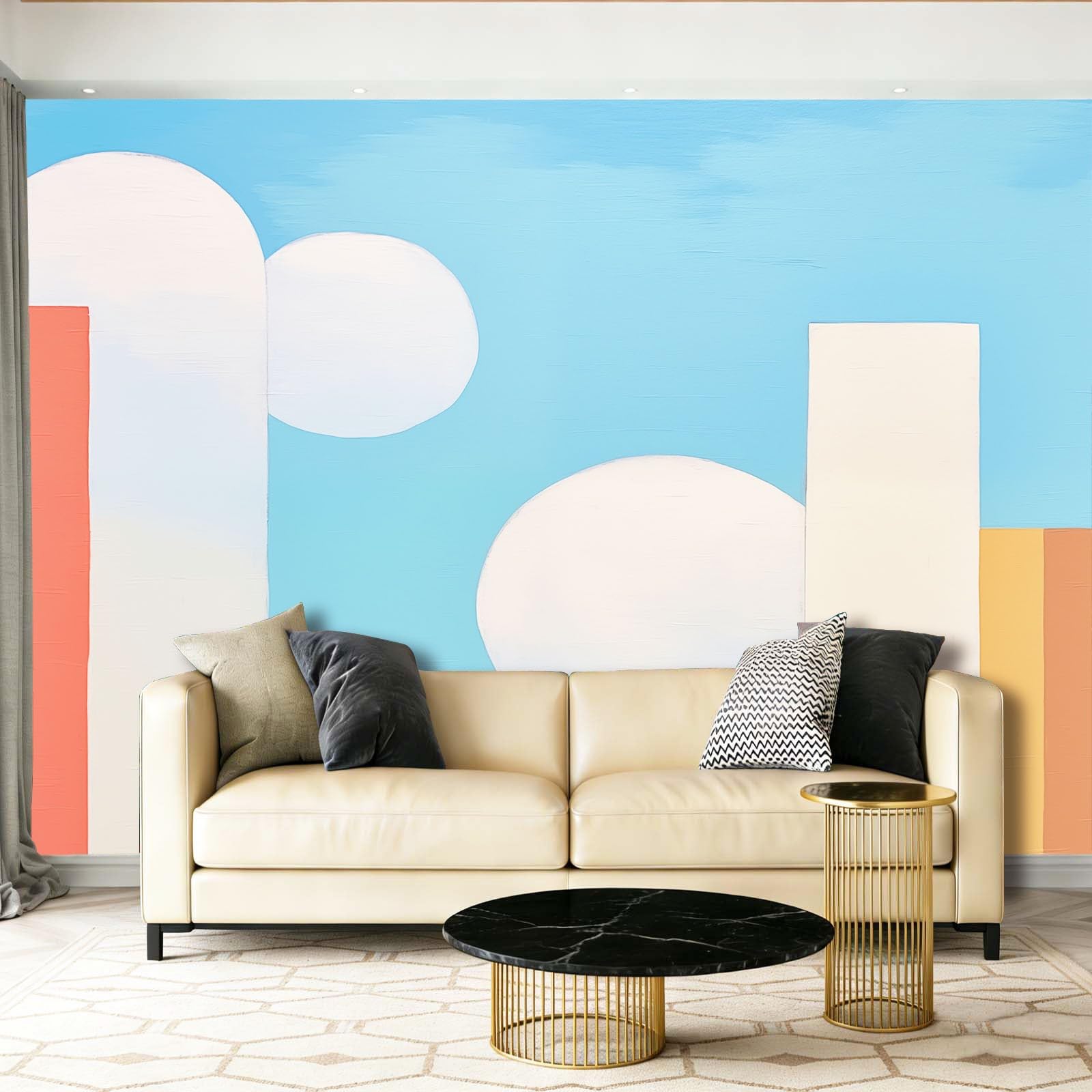 Fototapeta Minimalistyczna Geometryczna Okrągła Fotografia Fototapeta Do Sypialni Dziecięcej, 350 x 256 cm Fototapeta Artystyczna, Niebieski Biały