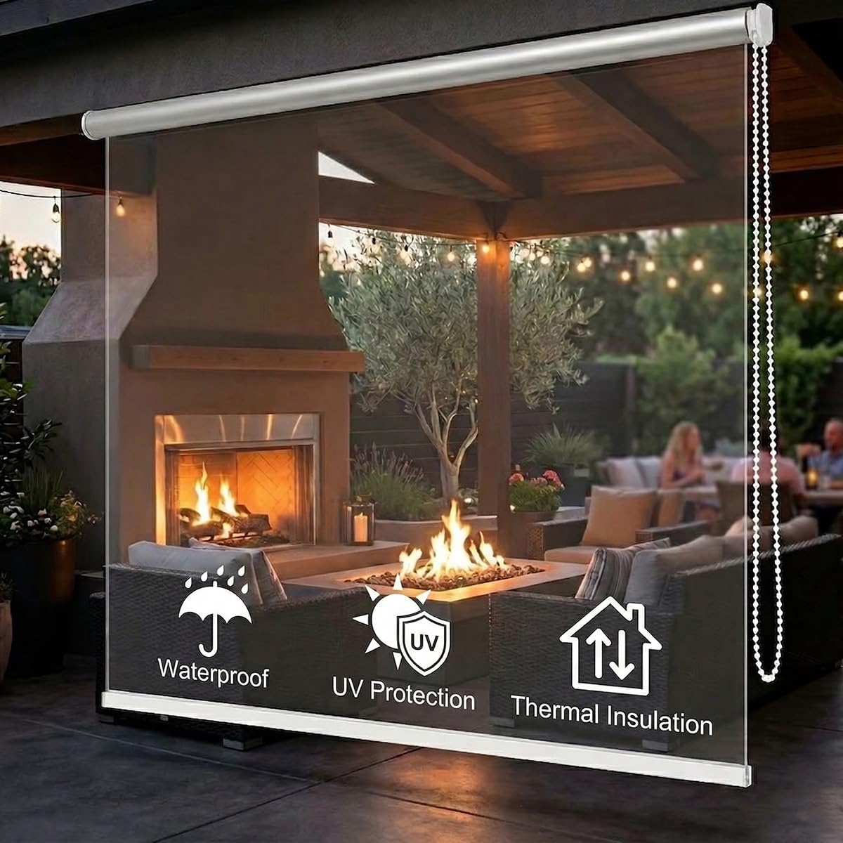 Transparentes HD-PVC-Rollo, wetterfest, wärmedämmend, robuster Zugluftstopper ohne Kordel für Terrasse, Balkon, Veranda, Garage, Wintergarten. Klare Sicht, pflegeleicht, sehr langlebig(95Wx190Hcm)