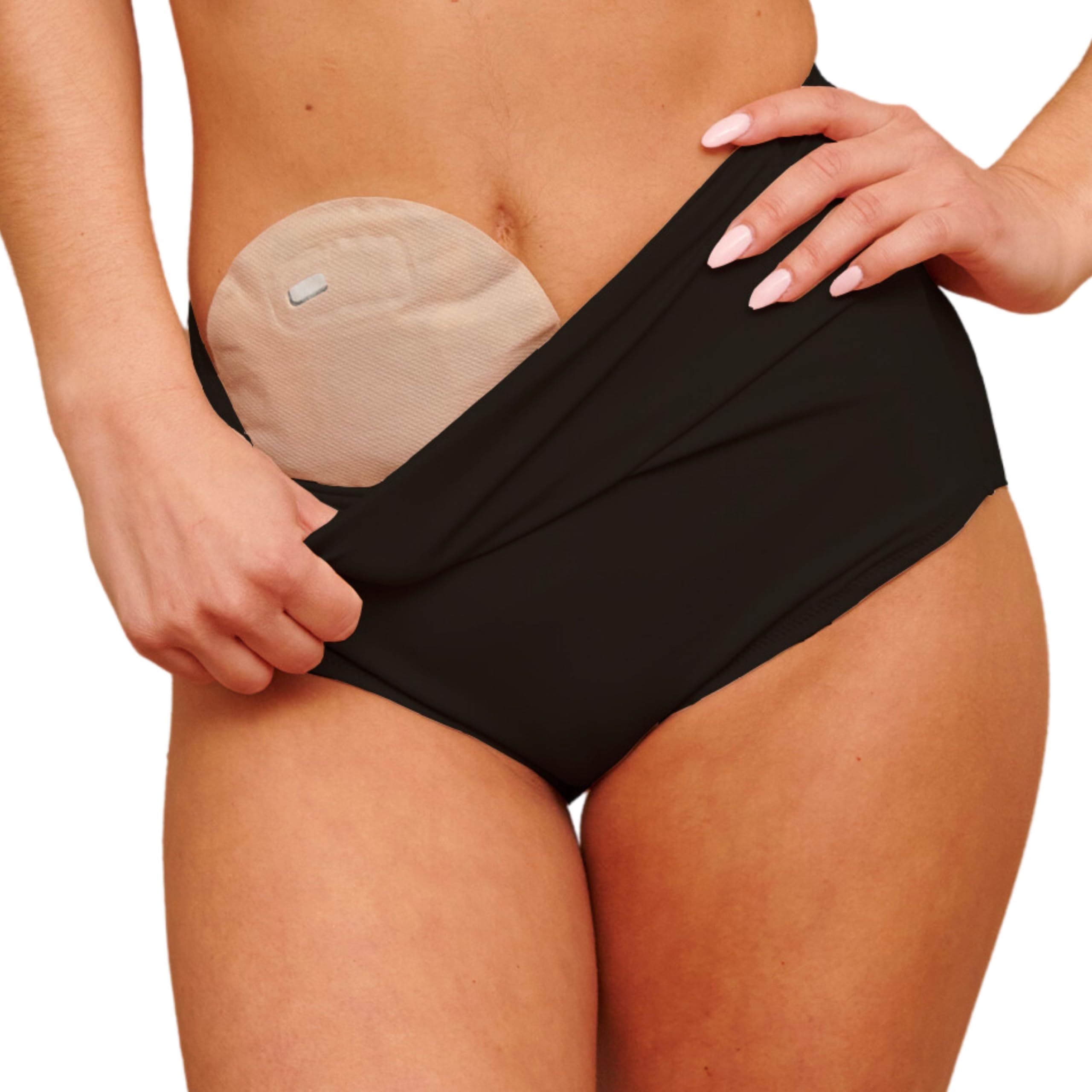 Stomabeutel Abdeckung für Frauen Hohe Taille Unterwäsche Schwarz Diskrete Höschen mit Innentasche Leckkontrolle Schnell Trocknendes Gewebe