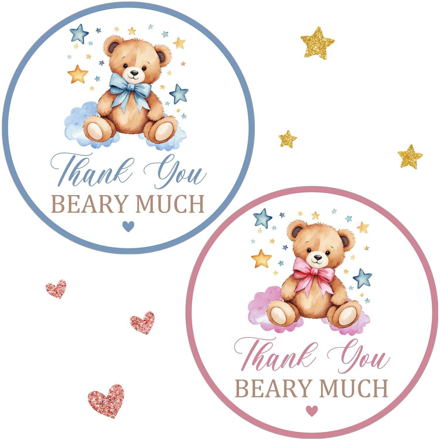 80 Pcs Cute Thank You Stickers Beary Gender Reveal Stickers Boy or Girl, Teddy Bear Circle Labels Stickers for Gender Reveal Parties Baby Showers Labels Sticker Decorations