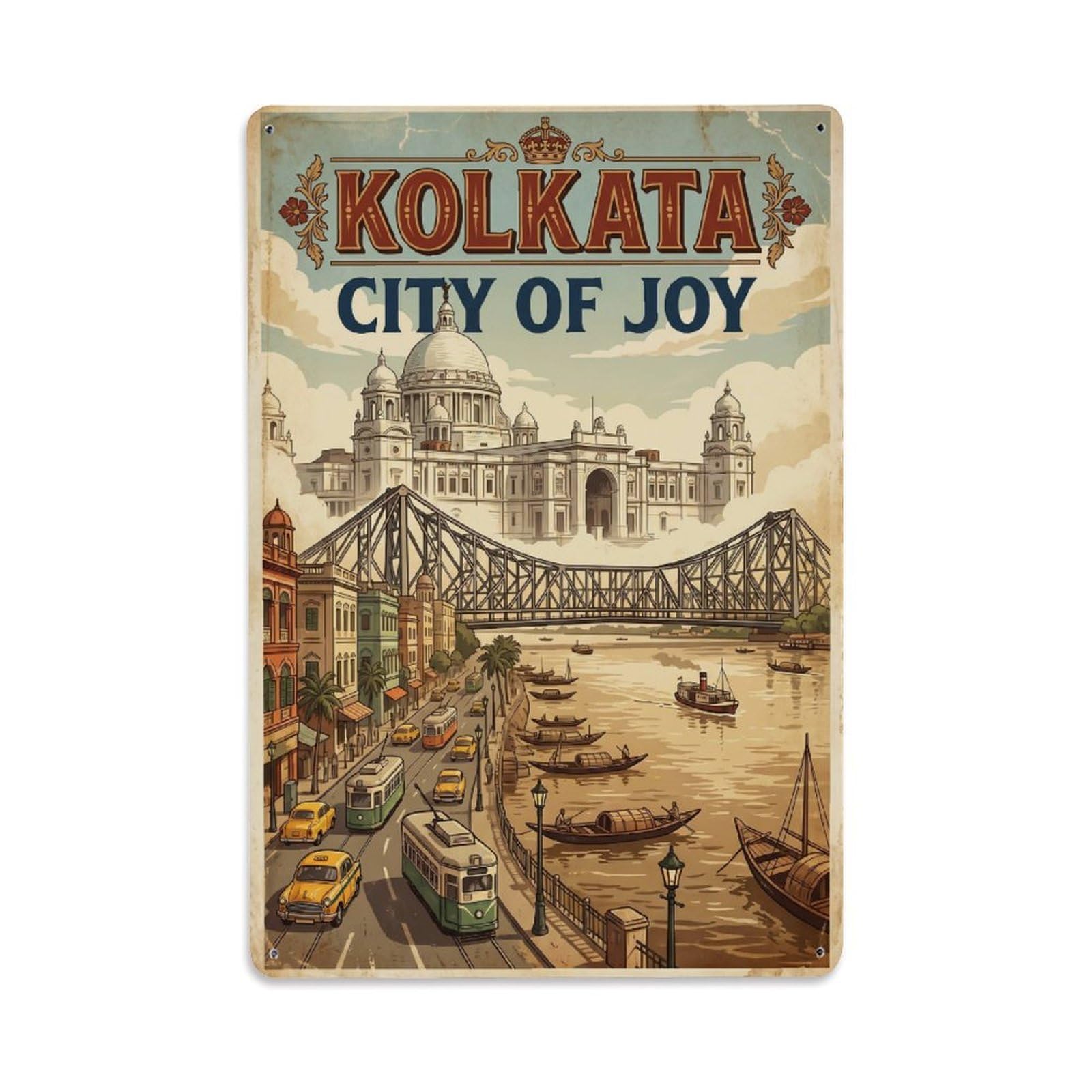 Huiyhb 8X12inch(20X30cm) India Kolkata Vintage Travel Metal Tin Sign
