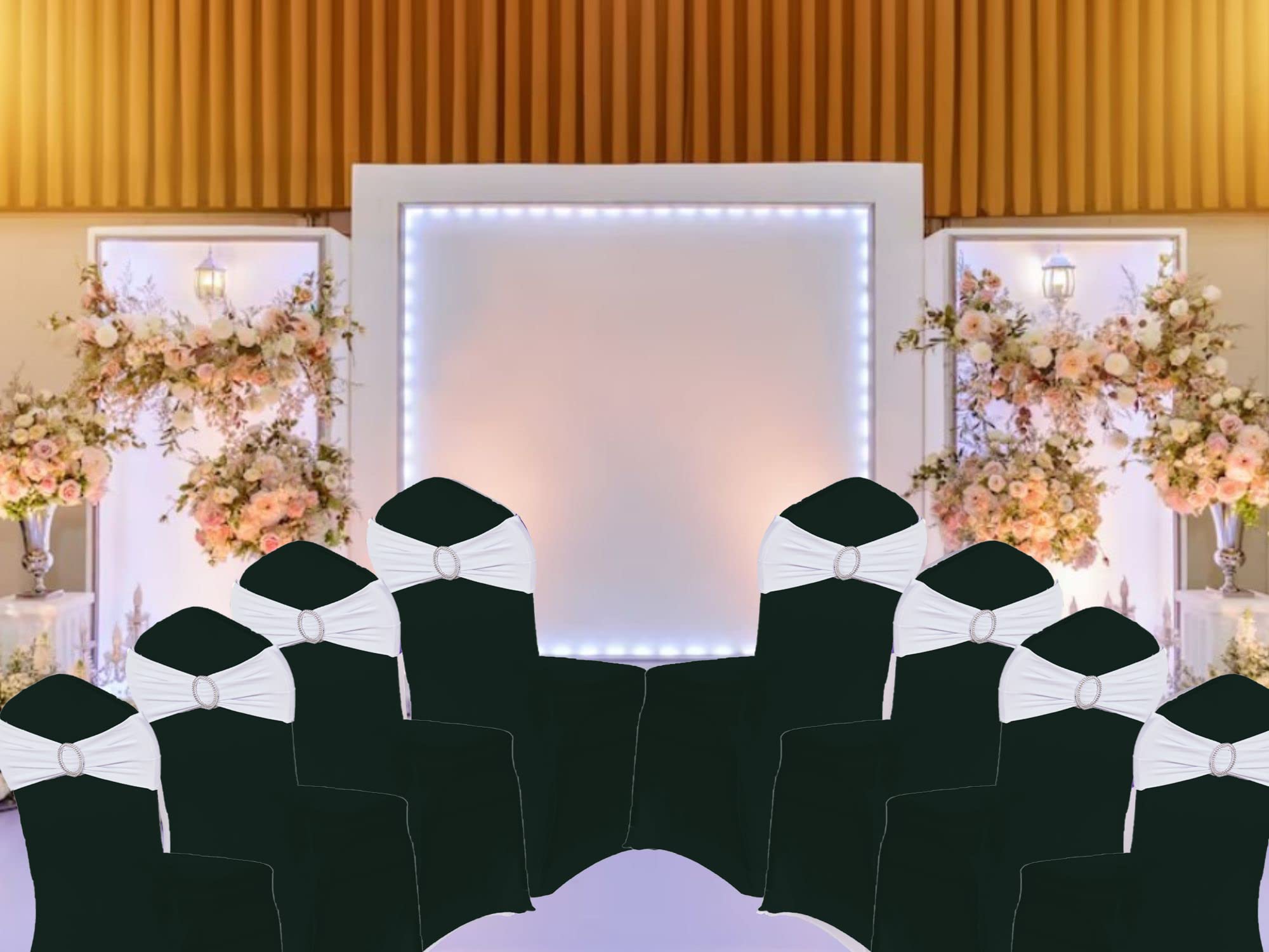 Elegant Event Essentials, 10 Pieces, Spandex Stretch Elastic with Round Buckle Slider Chair Cover Band - Image 3