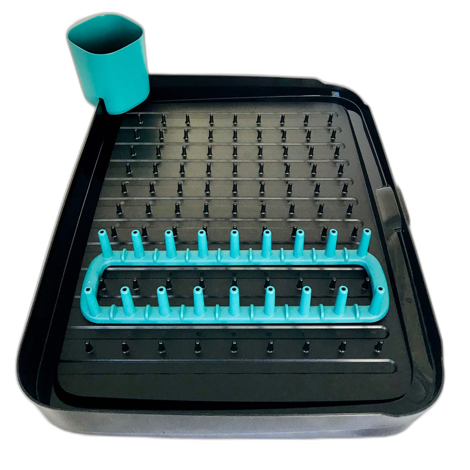 Tupperware Recycline Dish Caddy Abtropfkorb mit Tellereinsatz Besteckkörbchen Geschirr Abtropfgestell multifunktionaler Geschirrtrockner schwarz türkis