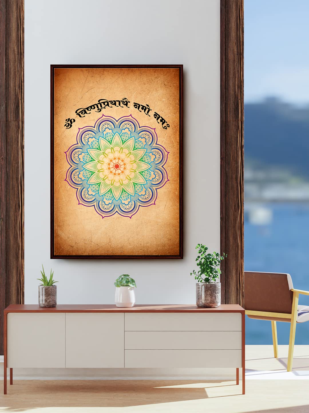 999Store om vishnu priyaye namo namah mantra art canvas painting (Canvas_Brown Frame_24X36 Inches) BoxF2436045