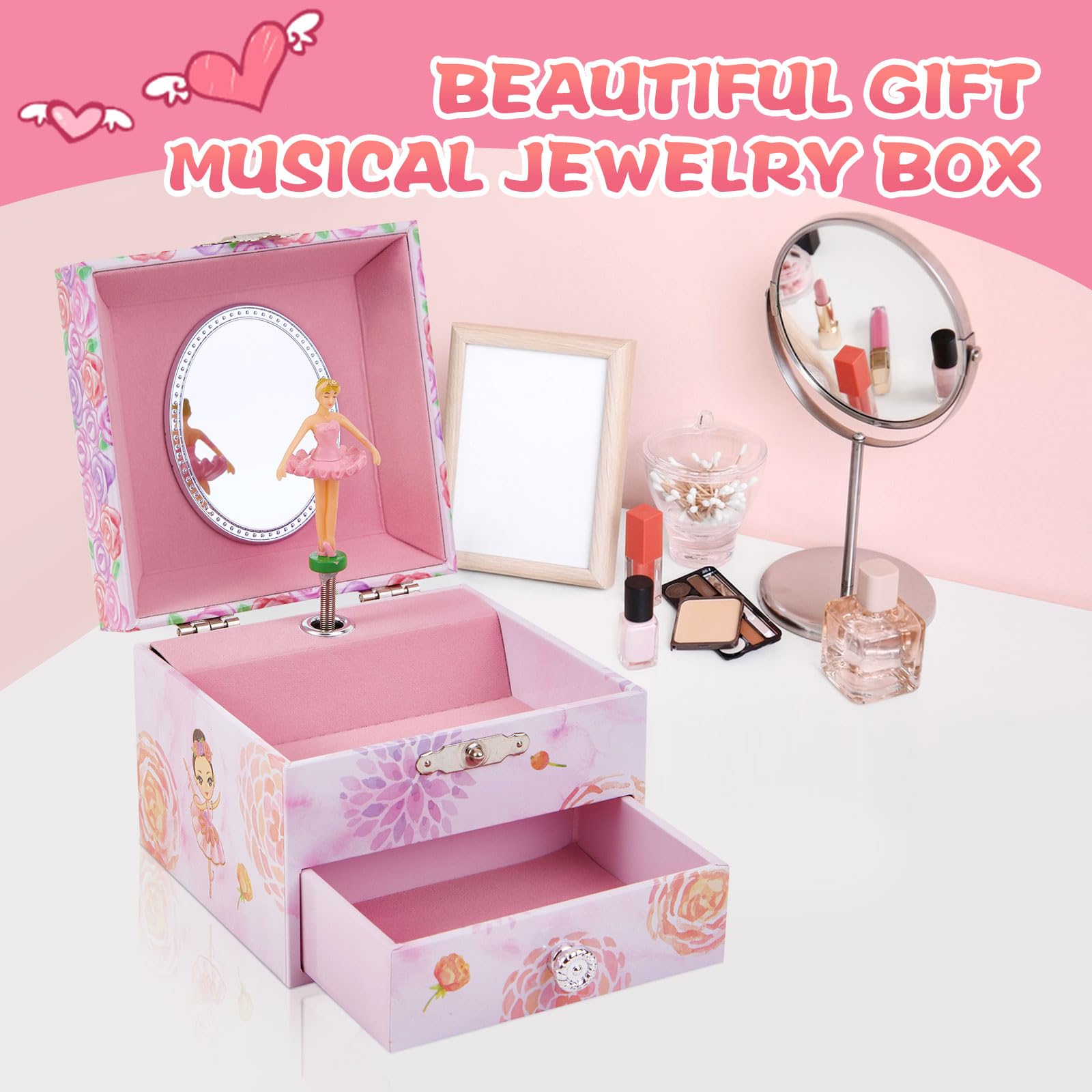 TAOPU Girls Ballerina Musical Jewelry Box with Pullout Drawer and Spinning Ballerina,Cute Music Box for kids Jewel Storage,Gift Choice for Girls Ages 3-12 - Image 3