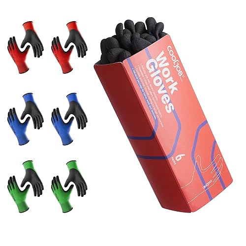 COOLJOB 6 pares de guantes de trabajo de seguridad con agarre para hombres y mujeres, resistentes al aceiteabrasión para fines generales de alta