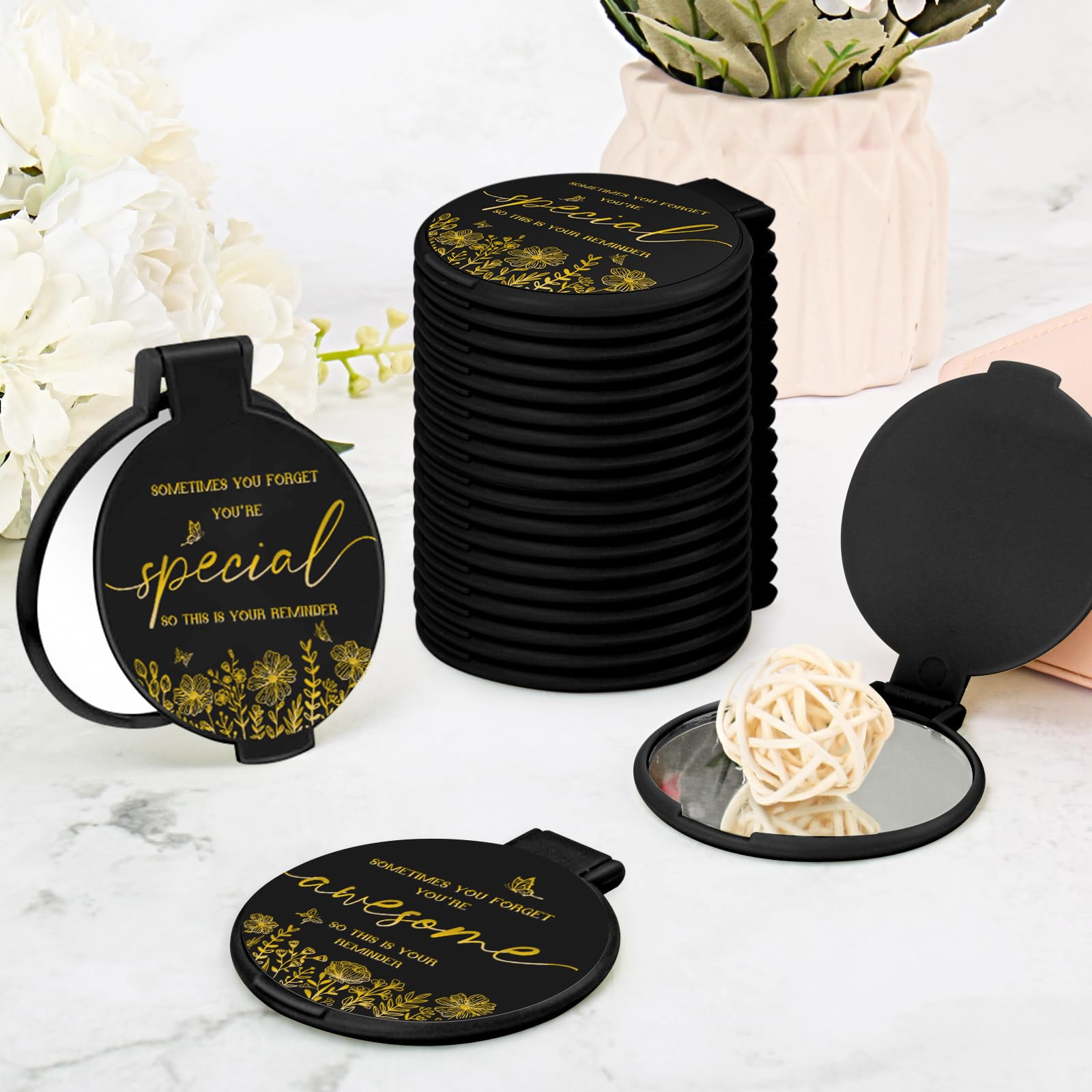 100 piezas de espejo compacto inspirador a granel pequeño espejo de bolsillo redondo portátil plegable espejo de maquillaje mini espejo compacto regalos para mujeres, compañeros de trabajo