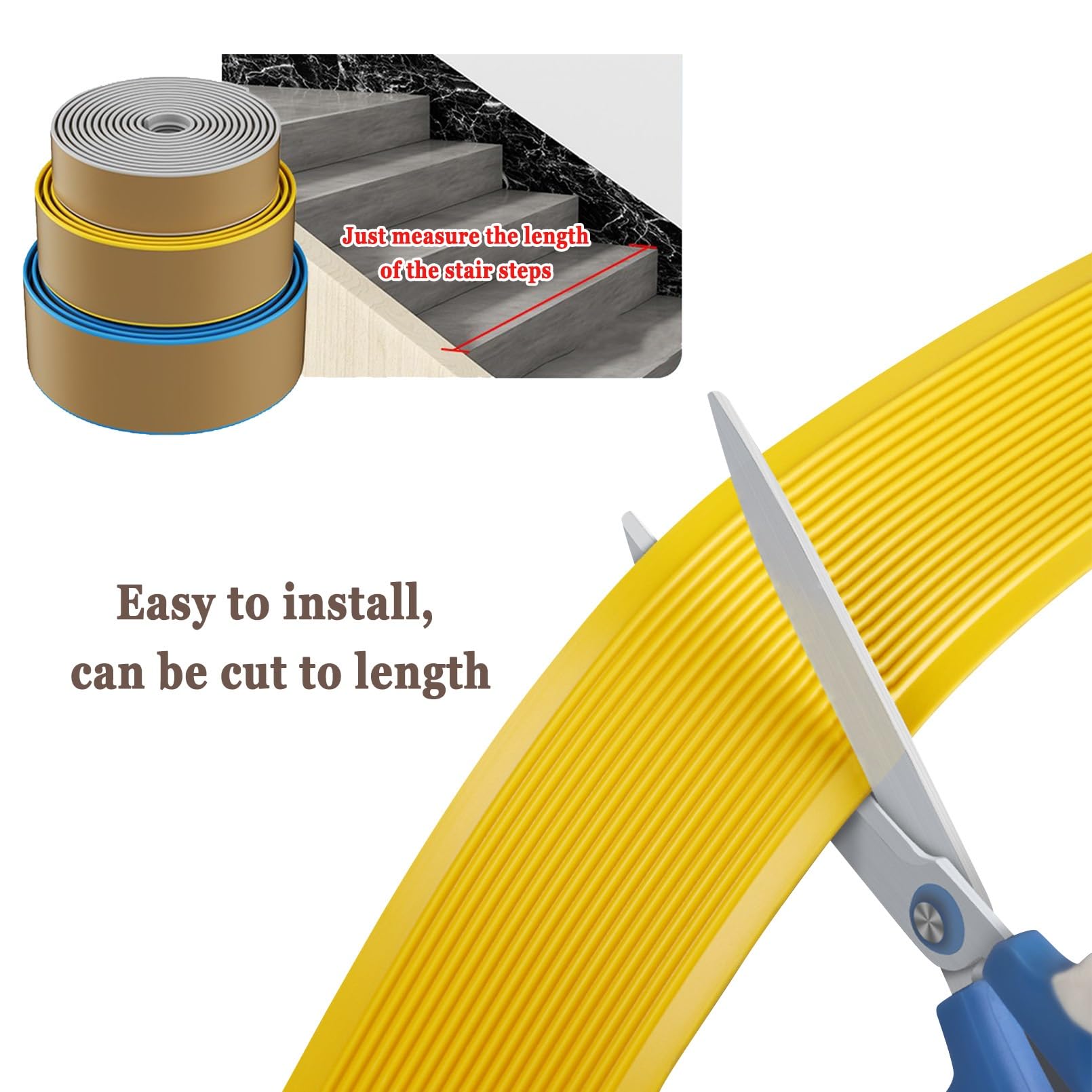 Borde de Escalera de Vinilo Antideslizante, Tiras Antideslizantes Para Peldaños, Para Peldaños de Interior Y Exterior, Protector de Borde de Escalera de Vinilo de PVC Adhesivo Para Escalera(Yellow,0.0