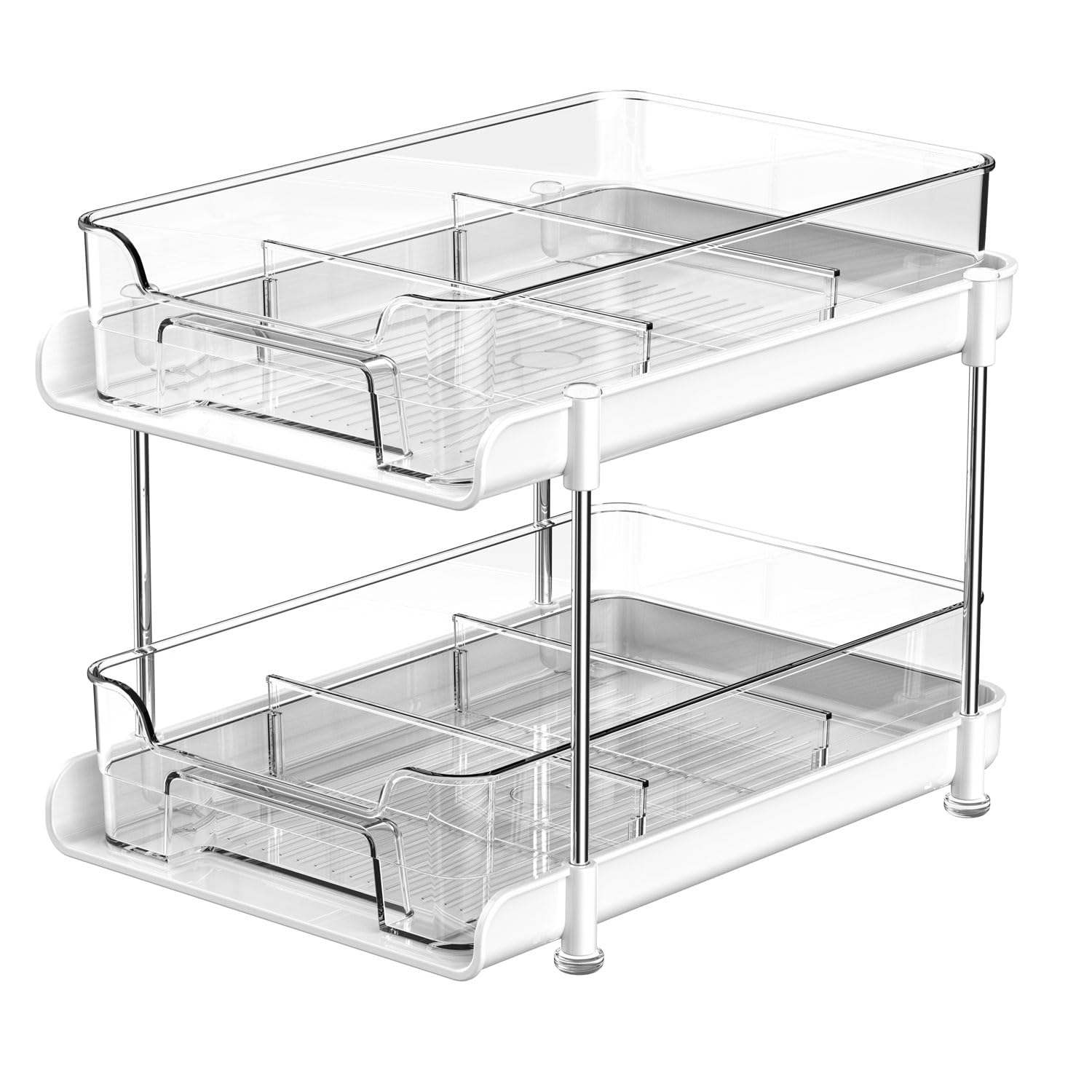 Organizer e portaoggetti a 2 ripiani, portaoggetti scorrevole multiuso, organizer per dispensa da cucina, organizer estraibile per riporre spezie da cucina, bagno, cura della pelle (bianco)